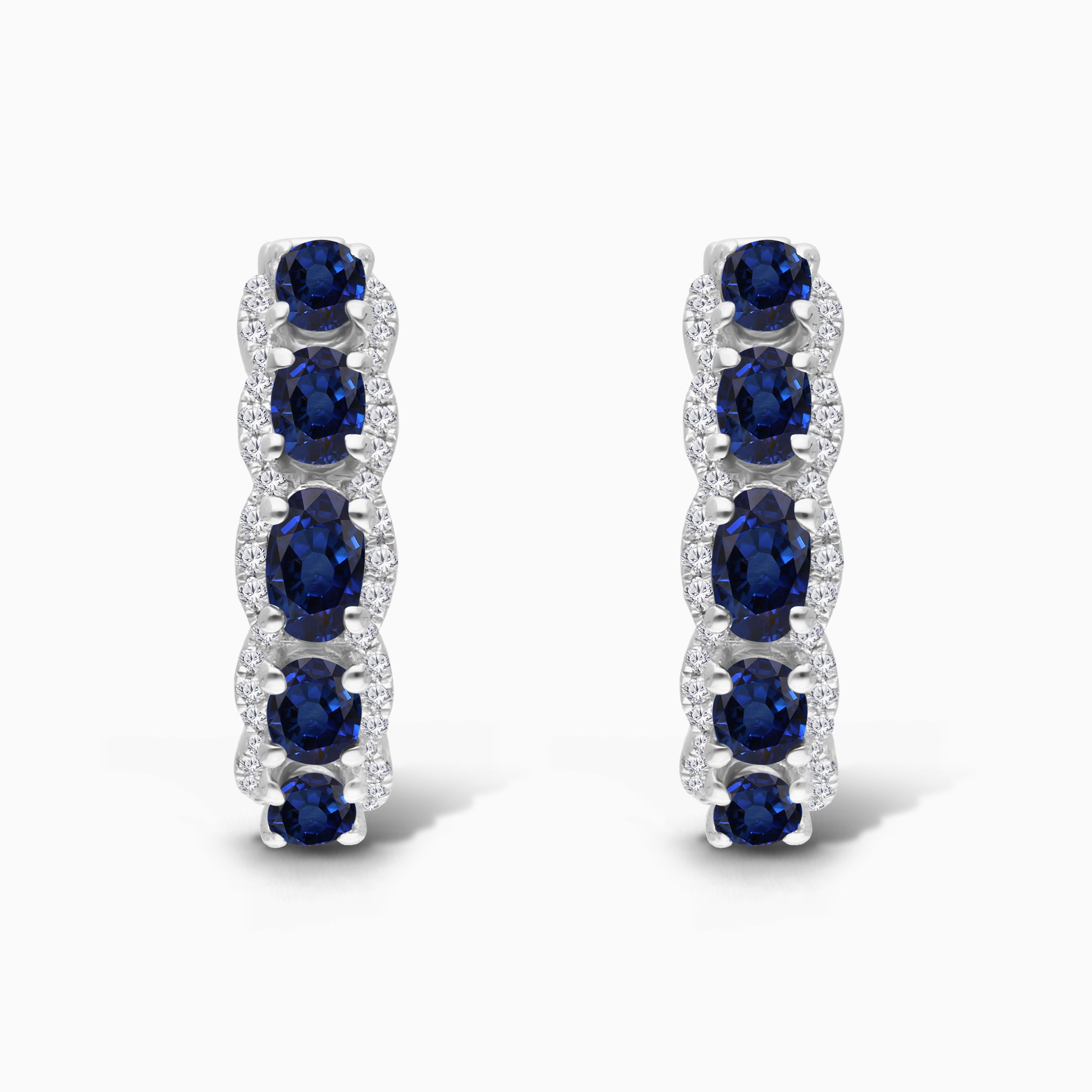 Oval Blue Sapphire and Diamond Hoops