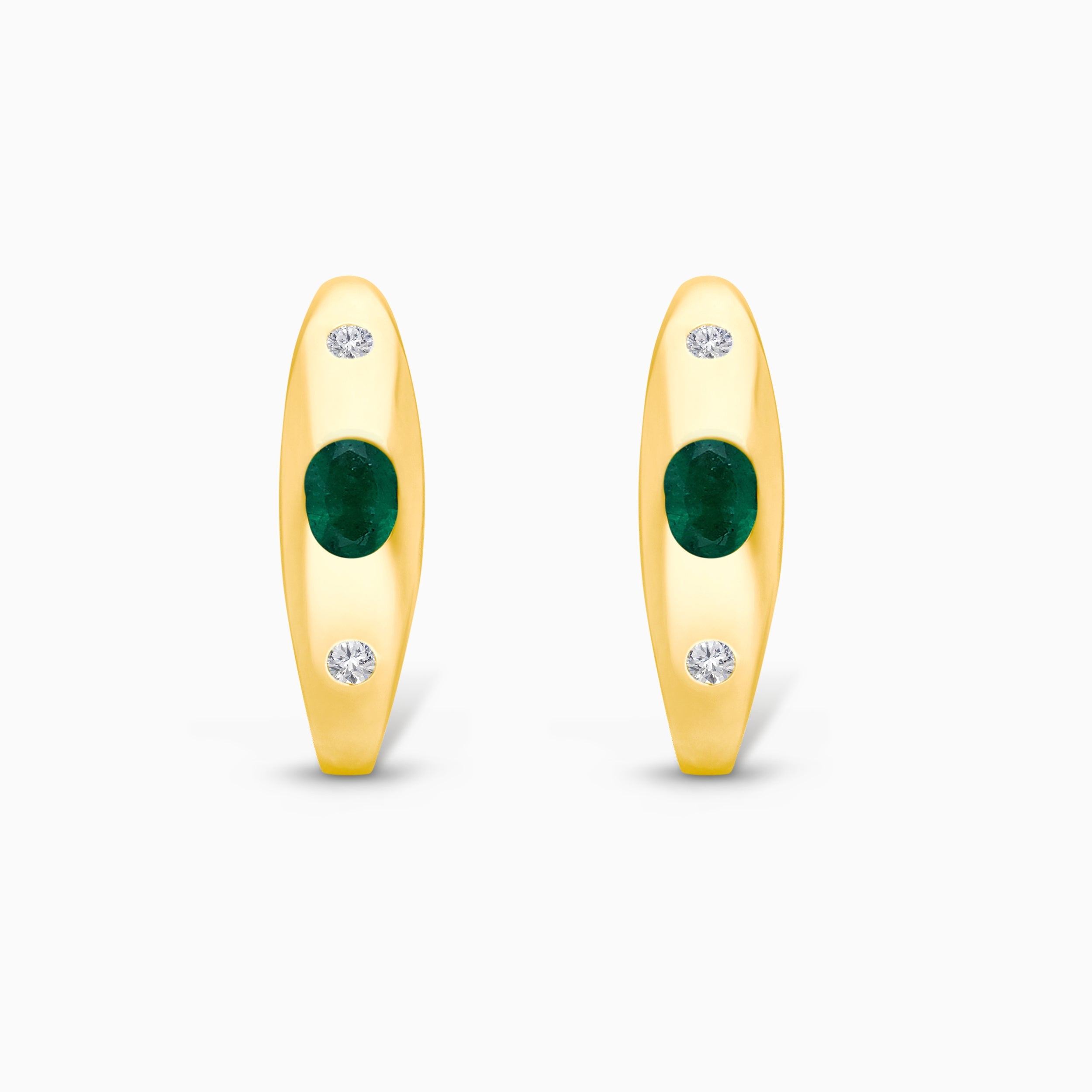 Bezel set Emerald & Diamond Huggies