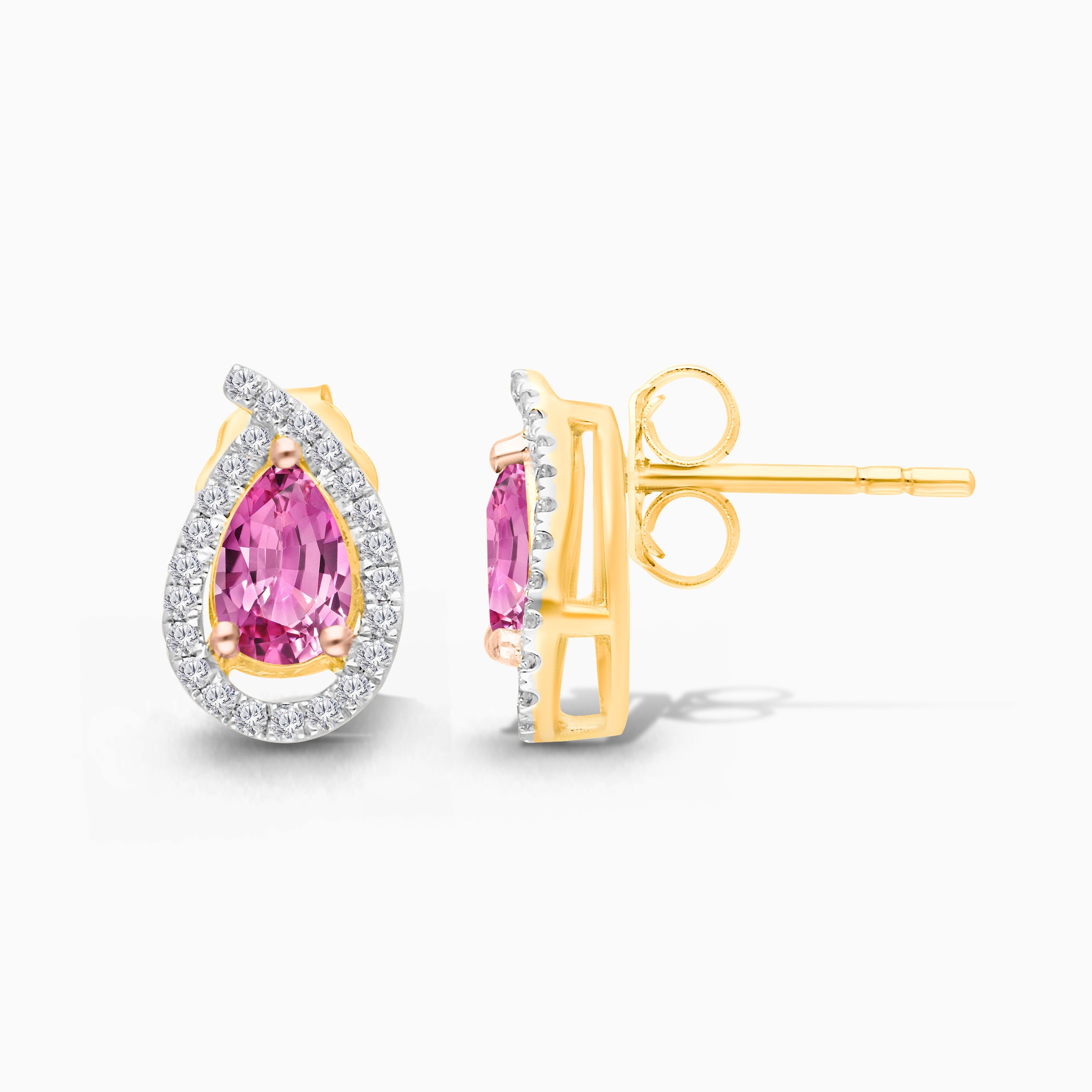 Pear Pink Sapphire and Diamond Stud