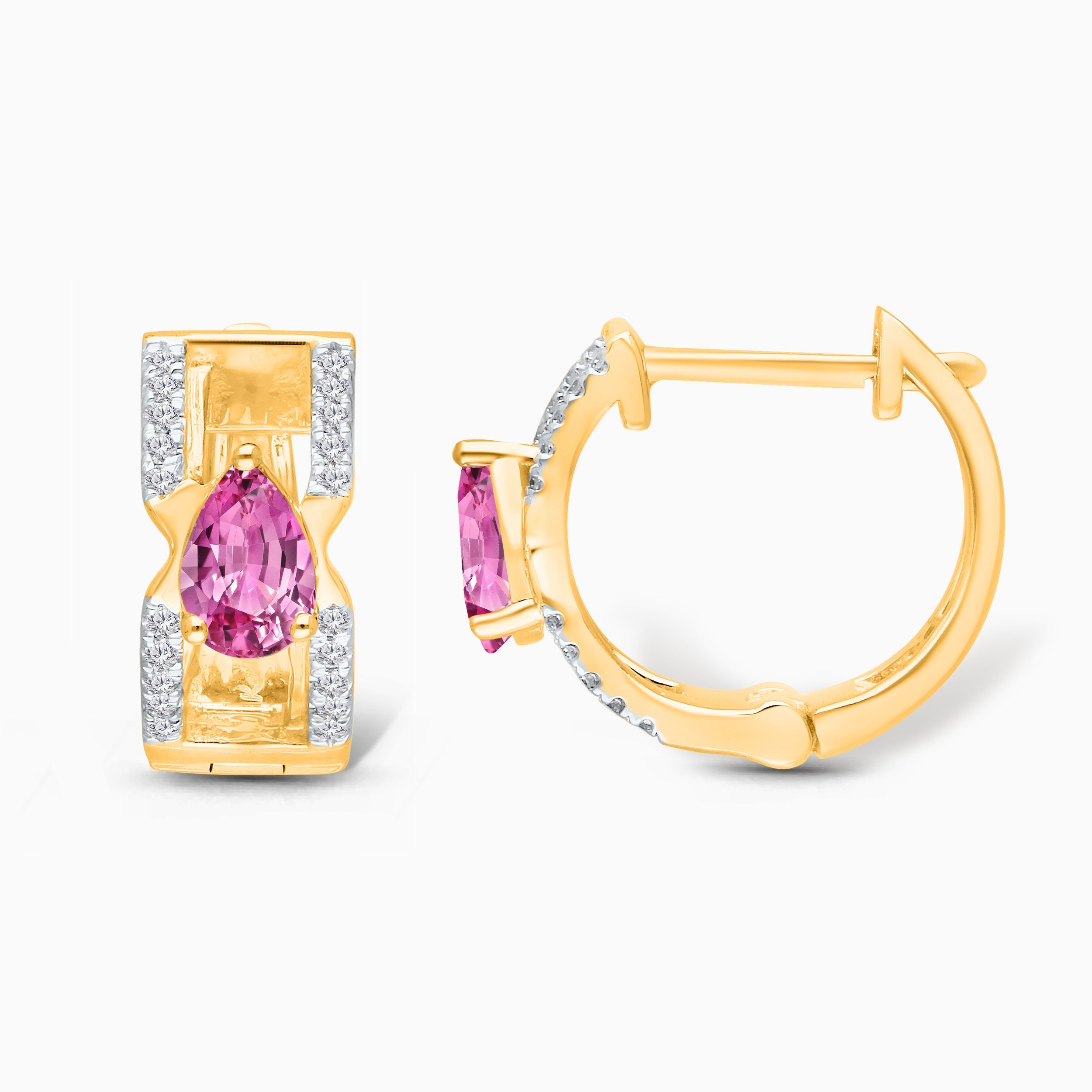 Pear Pink Sapphire and Diamond Huggies