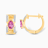 Pear Pink Sapphire and Diamond Huggies