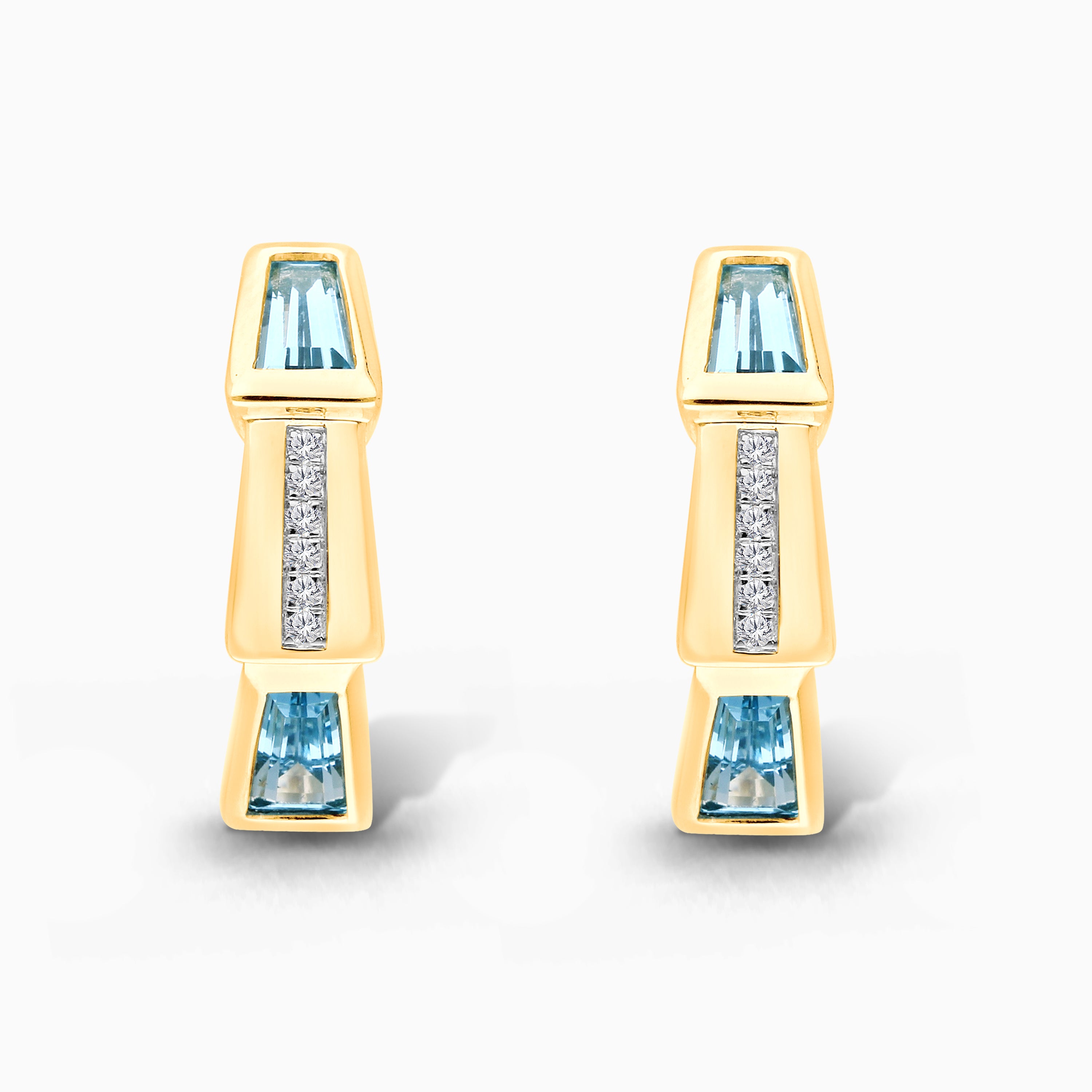 Tapered Baguette Blue Topaz & Diamond Hoops