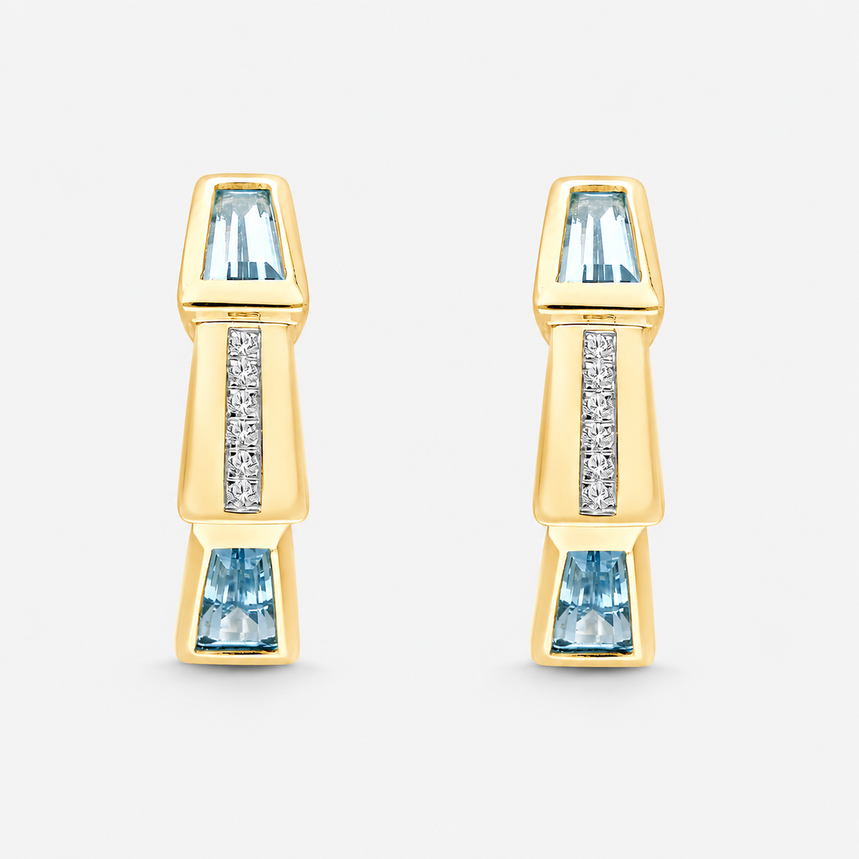 Tapered Baguette Blue Topaz & Diamond Hoops BLUE TOPAZ