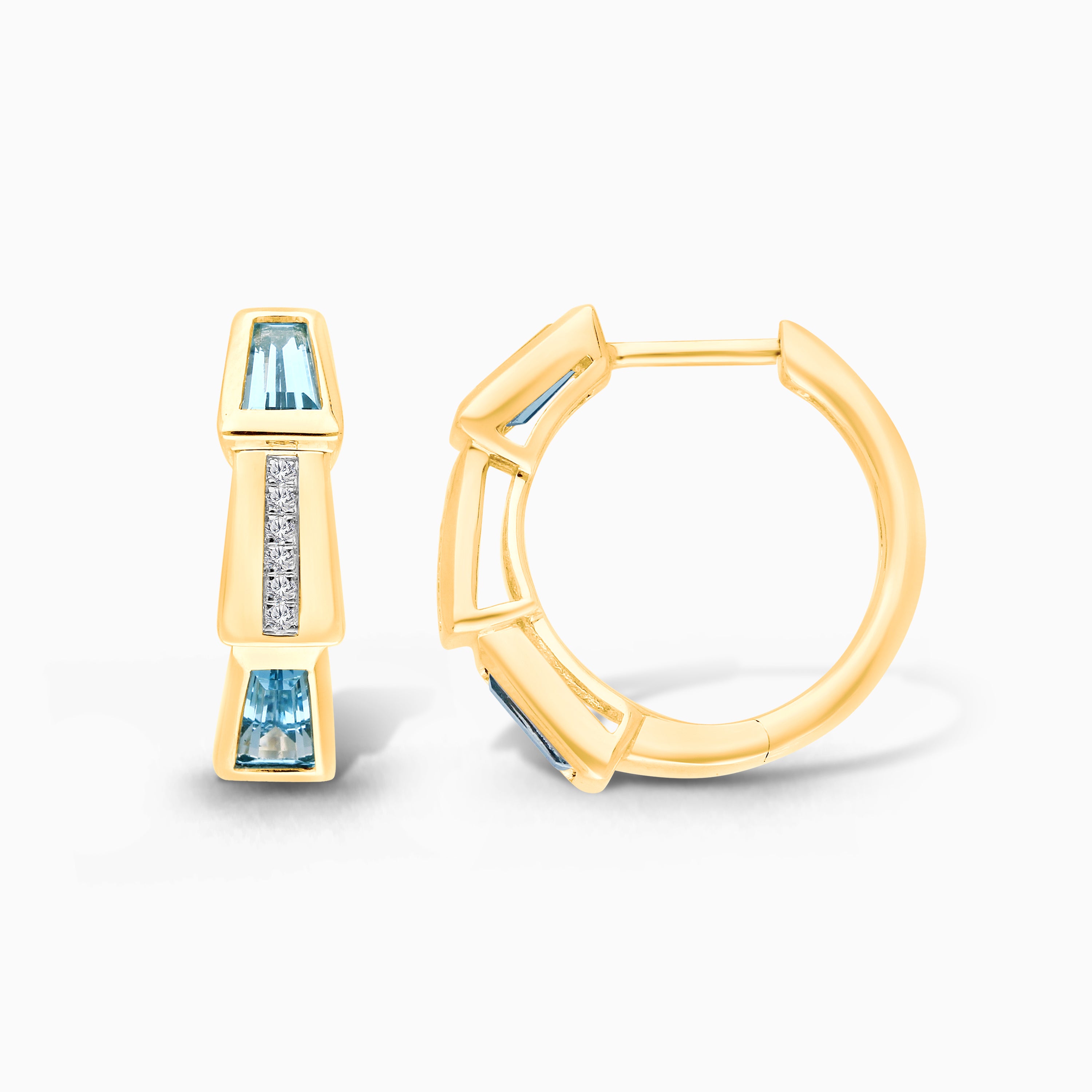 Tapered Baguette Blue Topaz & Diamond Hoops