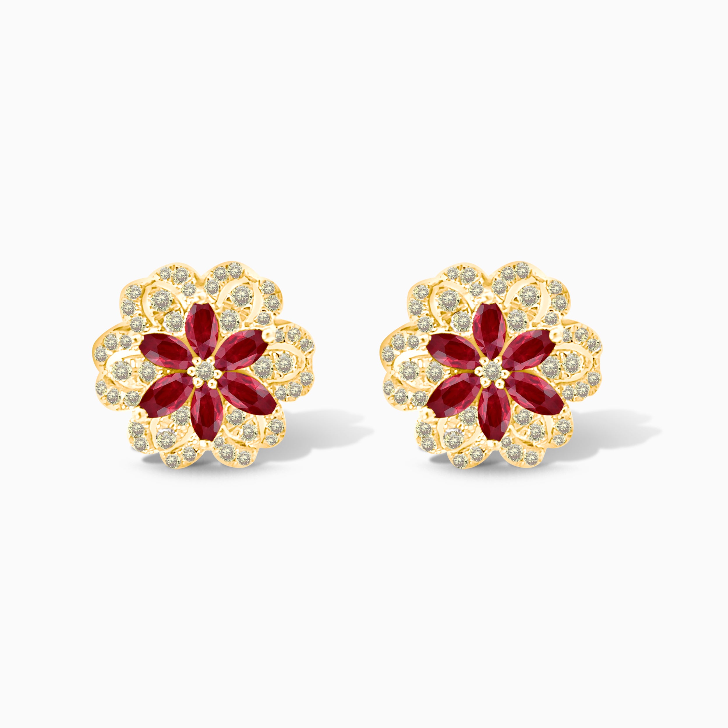 Poinsettia Ruby & Yellow Diamond Studs