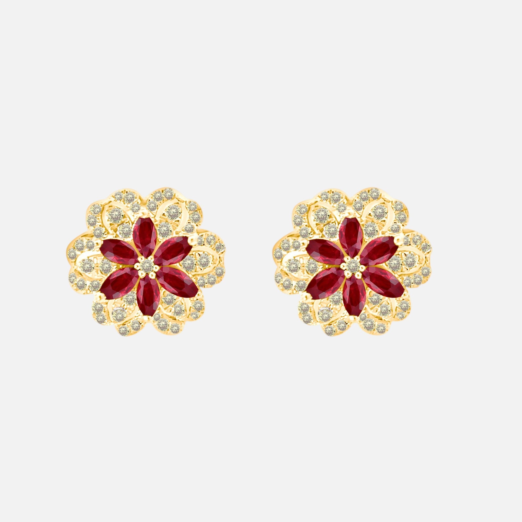 Poinsettia Ruby & Yellow Diamond Studs Ruby