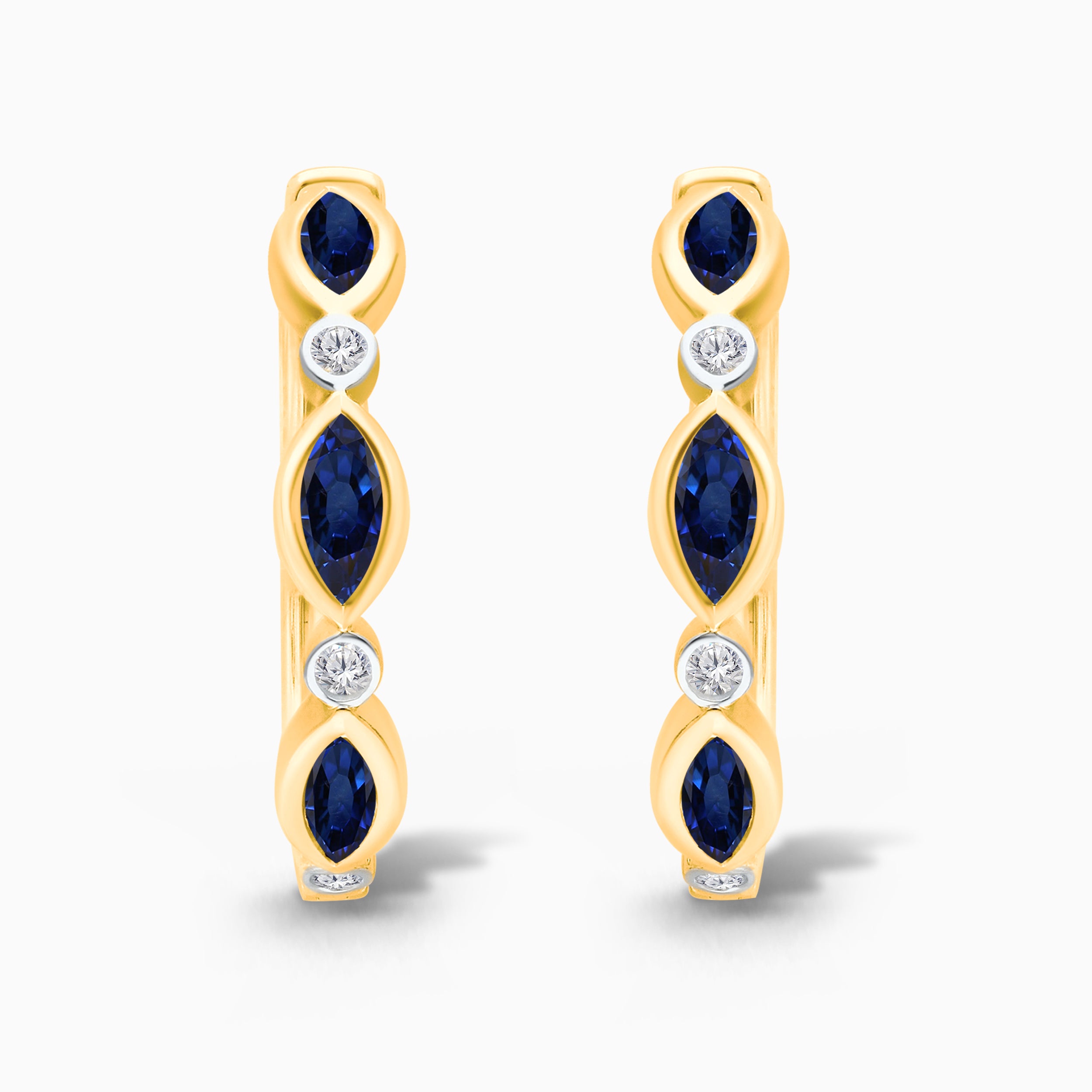 Marquise Blue Sapphire and White Diamond Hoops