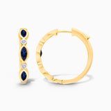 Marquise Blue Sapphire and White Diamond Hoops