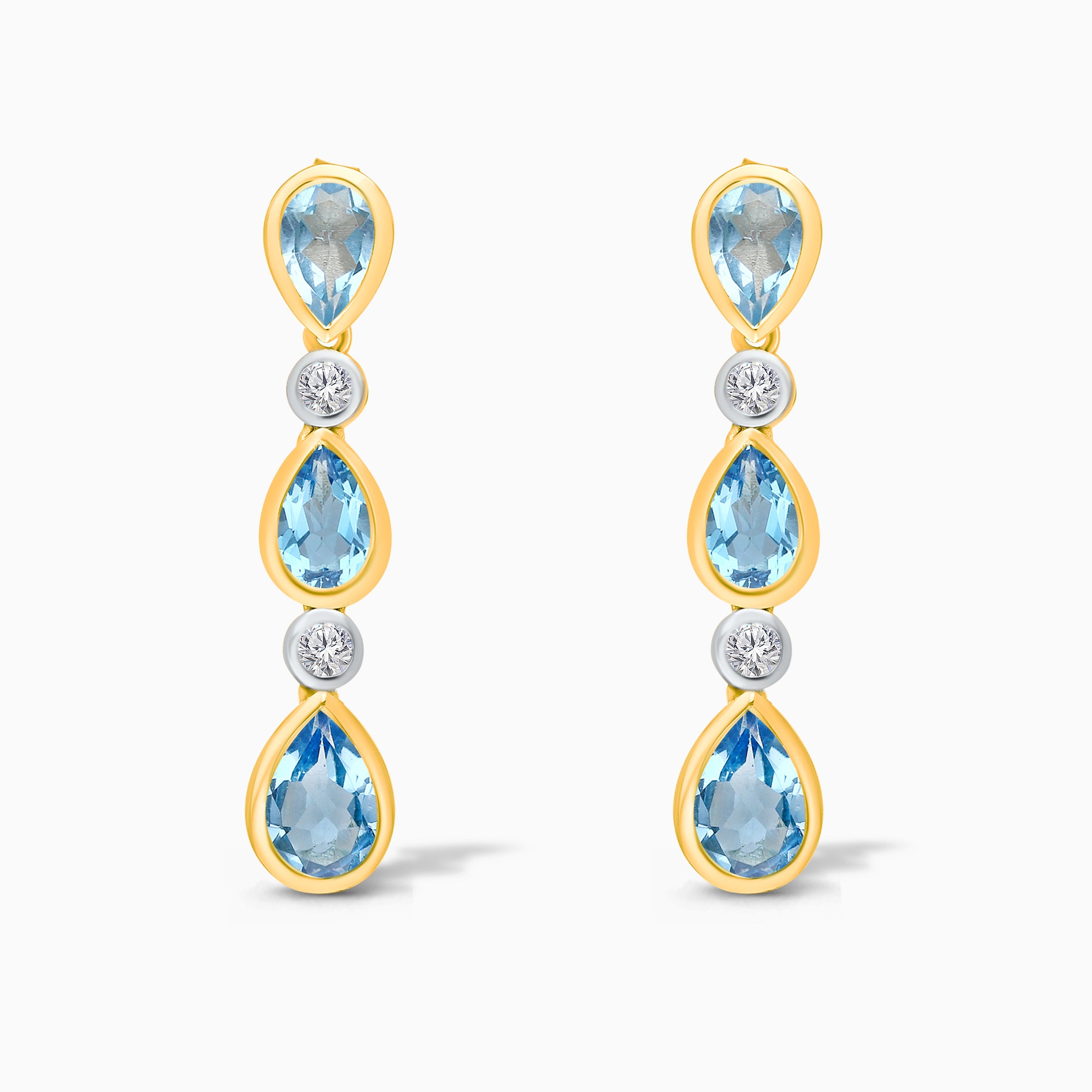 Reverse Tear Drop Topaz & Diamond Dangle Earrings