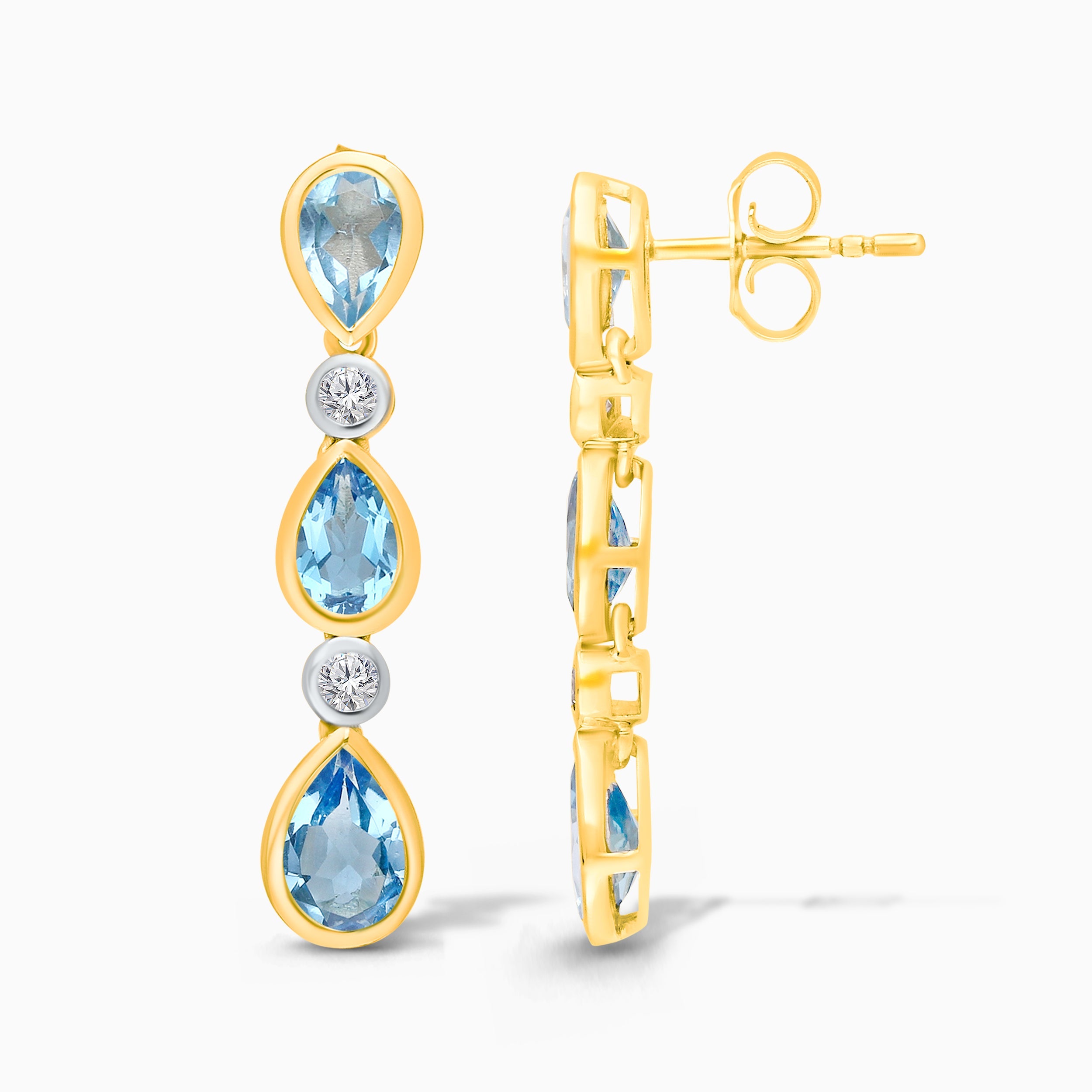Reverse Tear Drop Topaz & Diamond Dangle Earrings