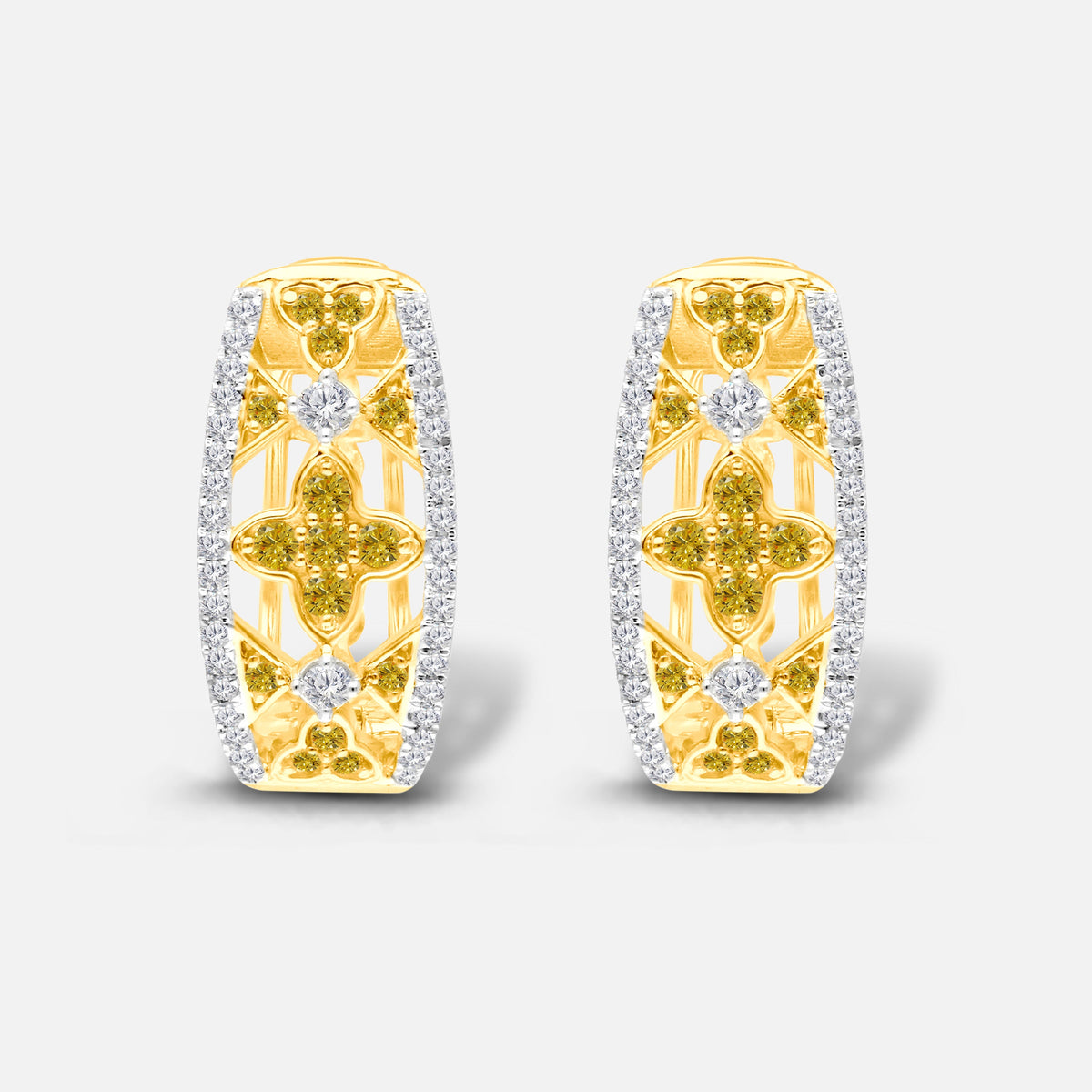 Yellow & White Diamond Clover Hoops Yellow Diamond