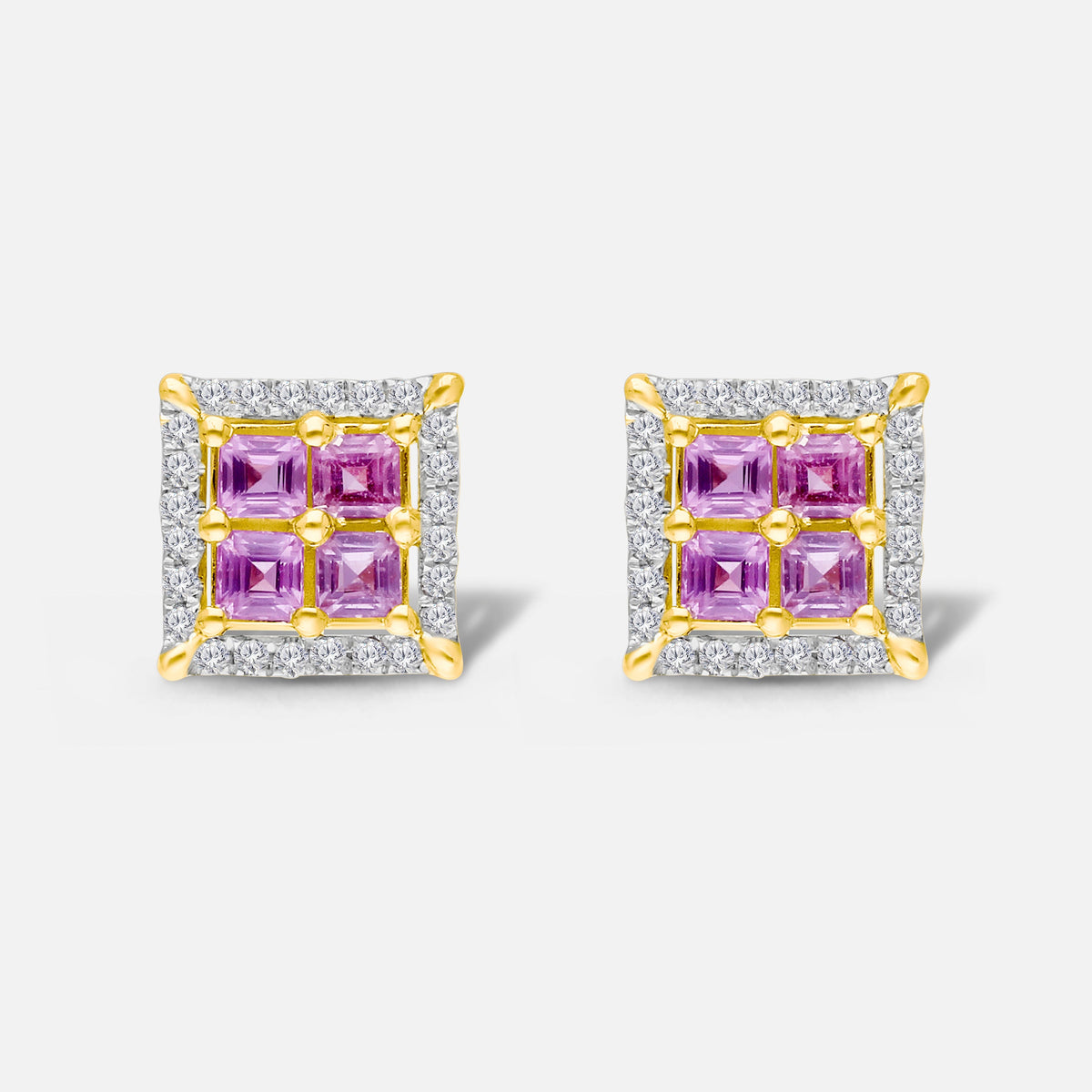 White Diamond Portrait Pink Sapphire Studs Pink Sapphire