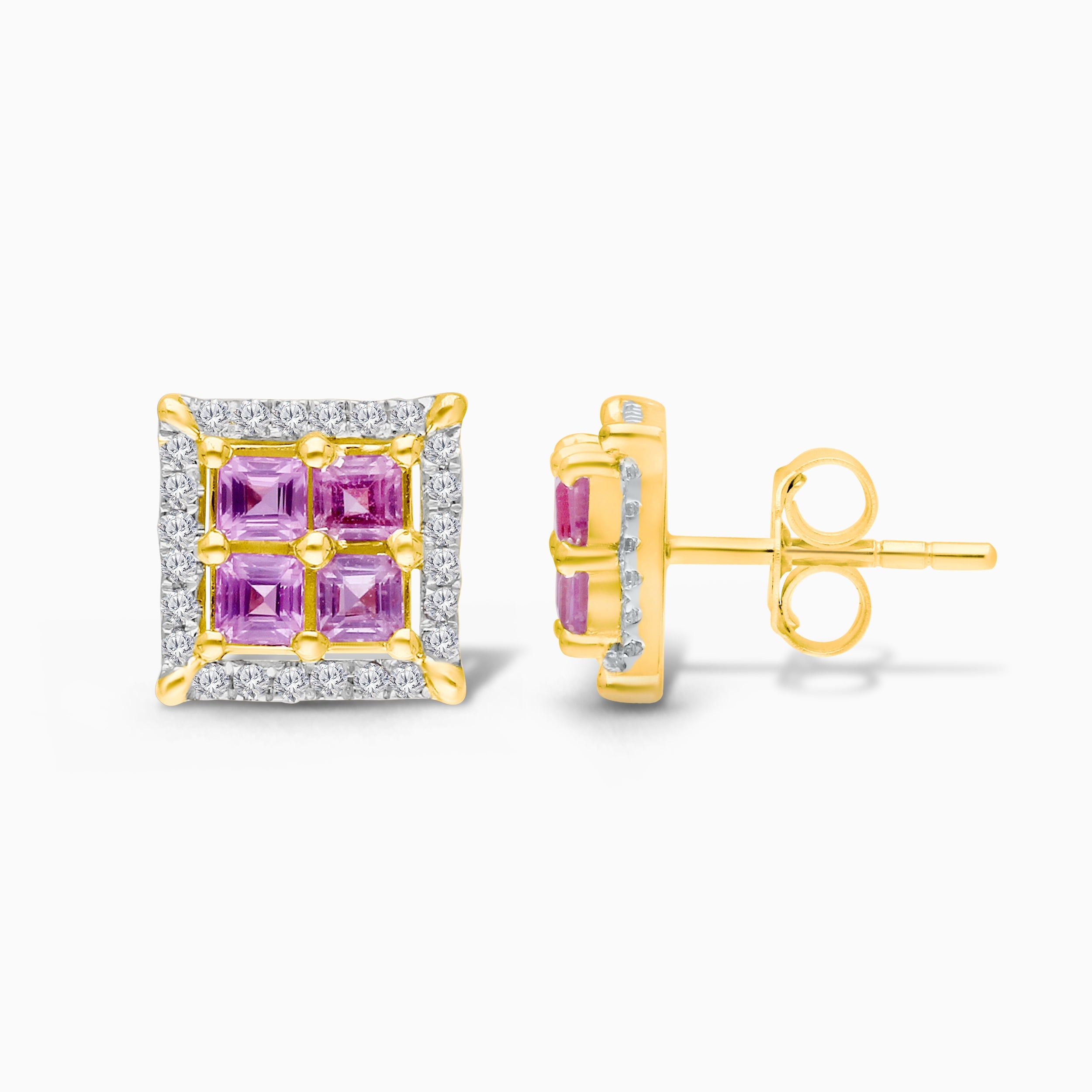 White Diamond Portrait Pink Sapphire Studs