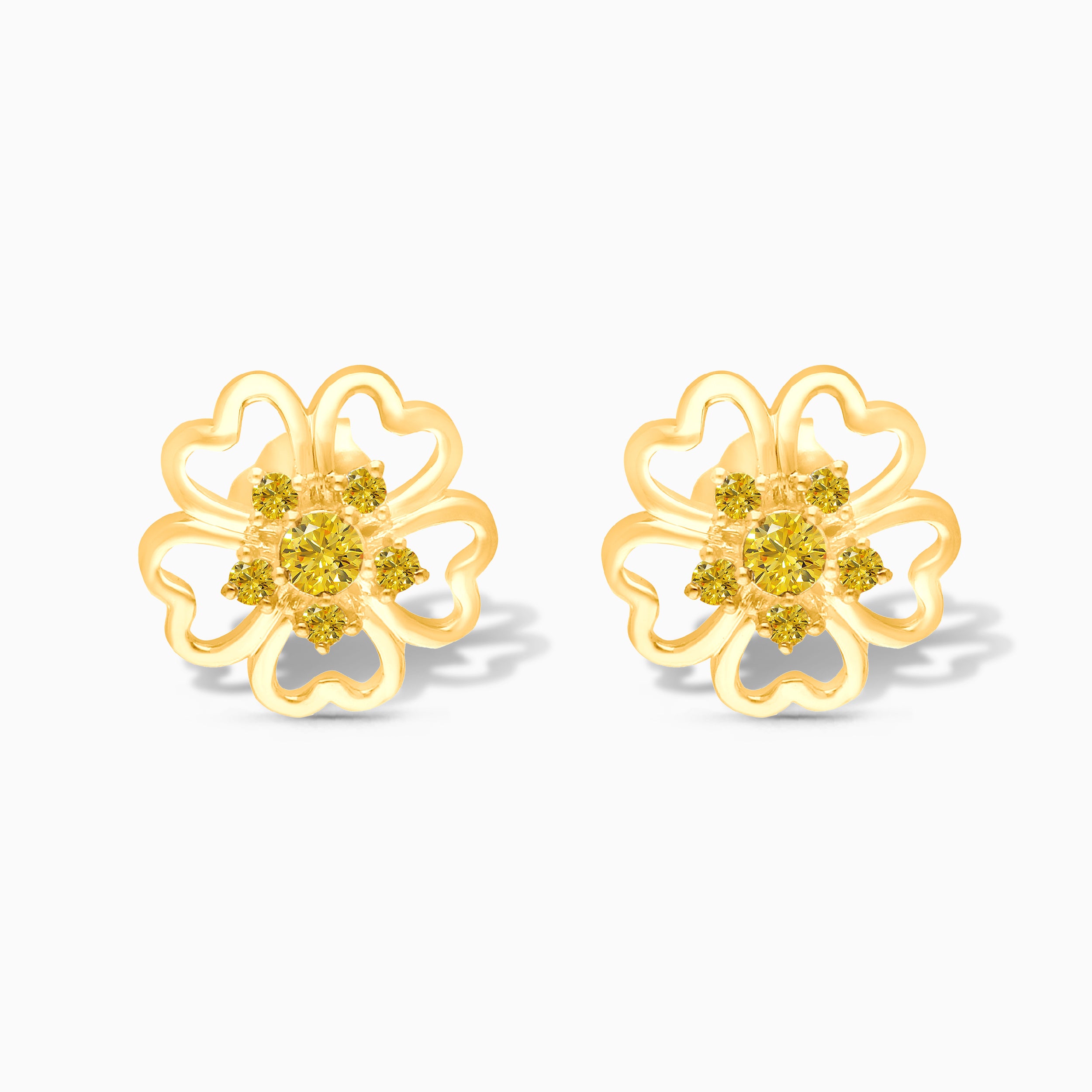 Yellow Gold & Yellow Diamond  Open Floral Studs