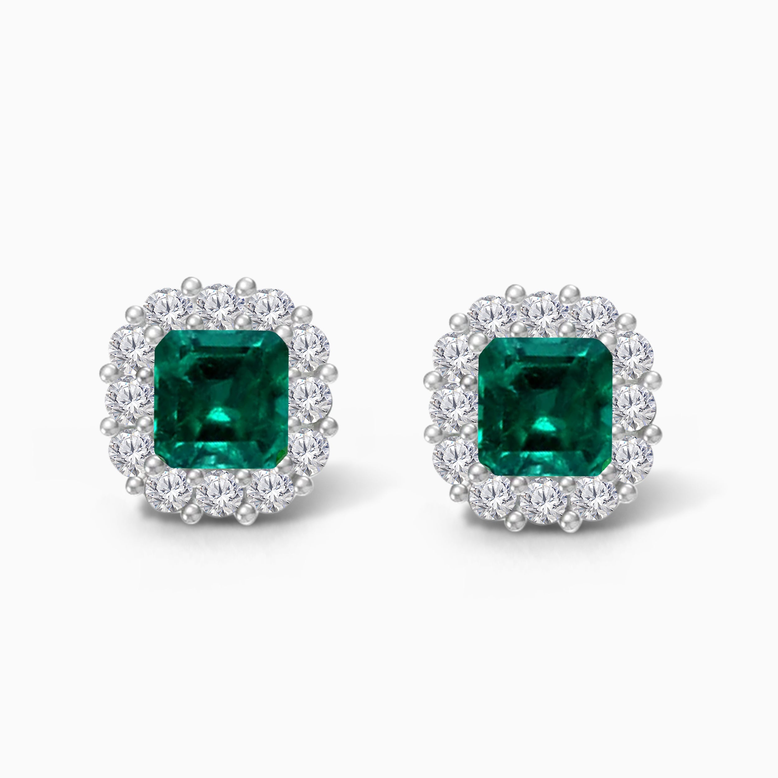 Colombian Emerald Diamond Halo Studs Emerald