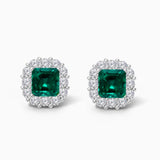 Colombian Emerald Diamond Halo Studs Emerald