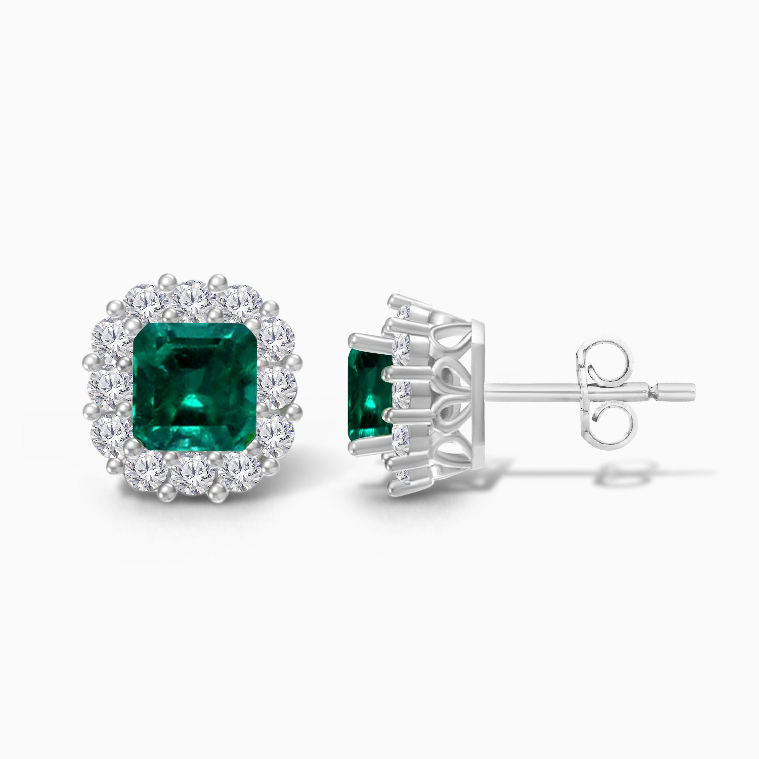 Colombian Emerald Diamond Halo Studs Emerald
