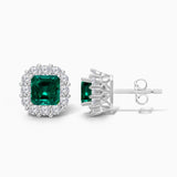 Colombian Emerald Diamond Halo Studs Emerald