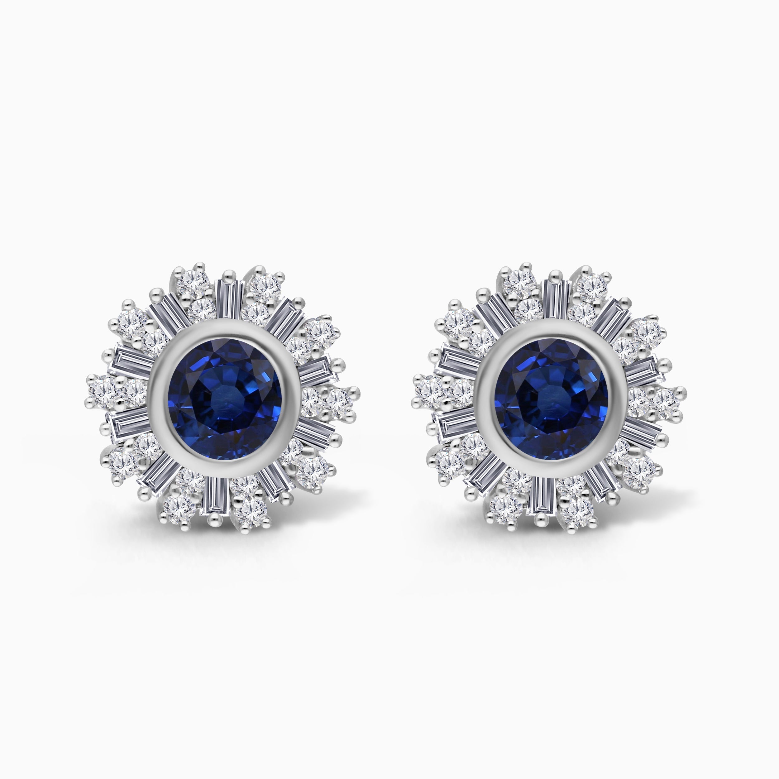 Blue Sapphire and White Diamond Amulet Studs