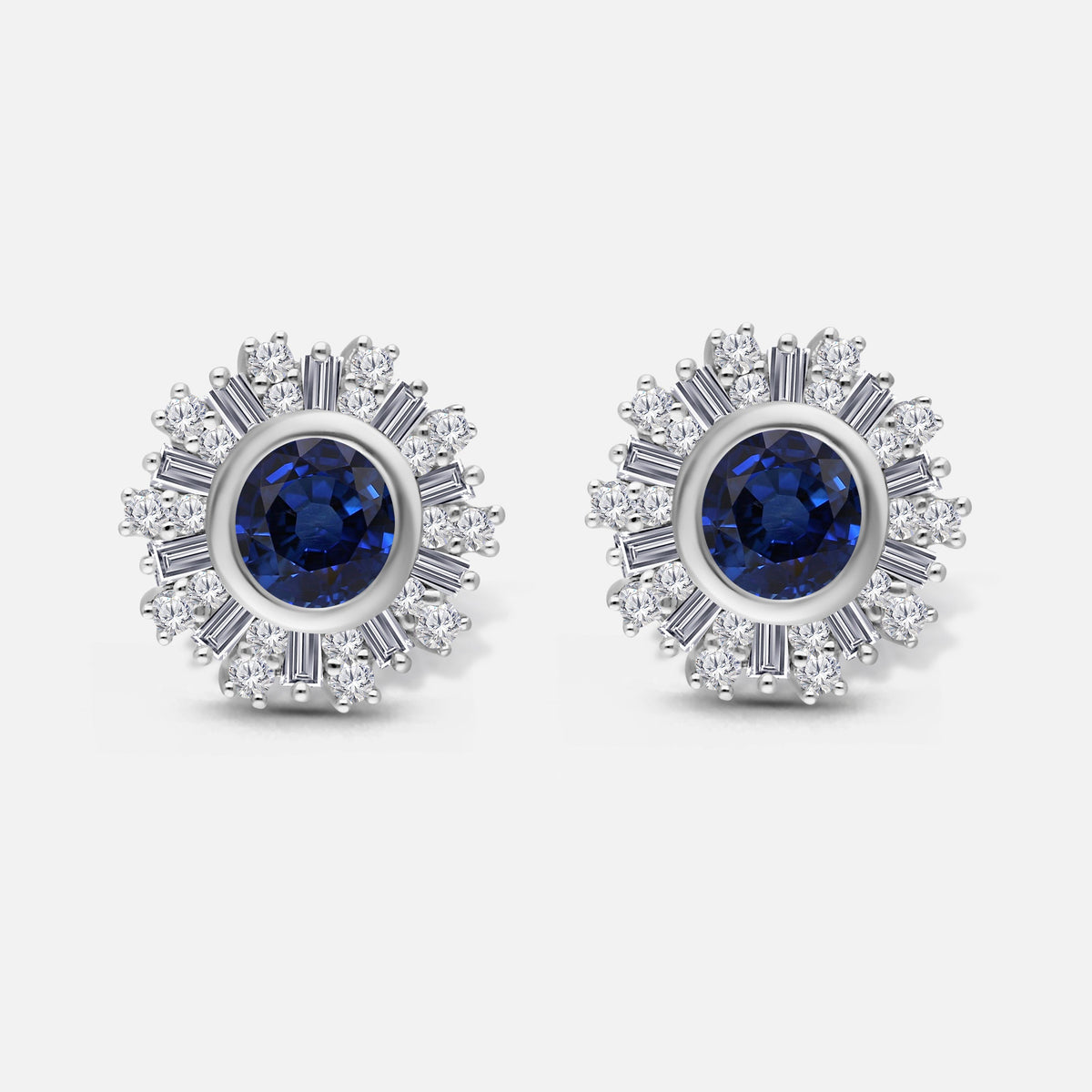 Blue Sapphire and White Diamond Amulet Studs Blue Sapphire