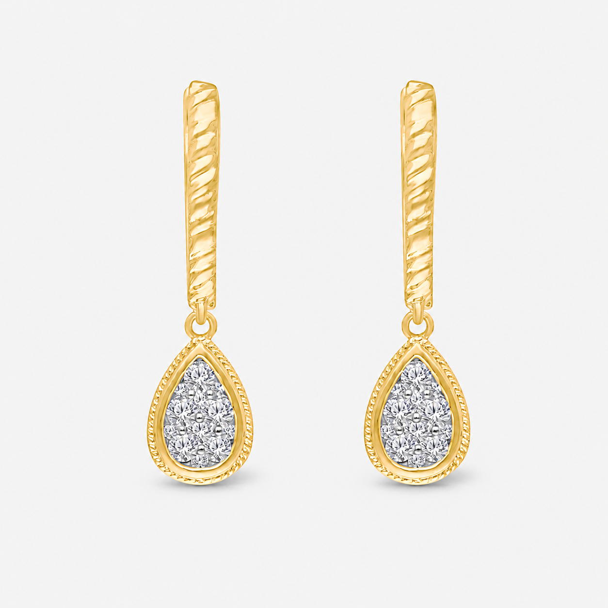 Pave Pear Diamond Huggies White Diamond