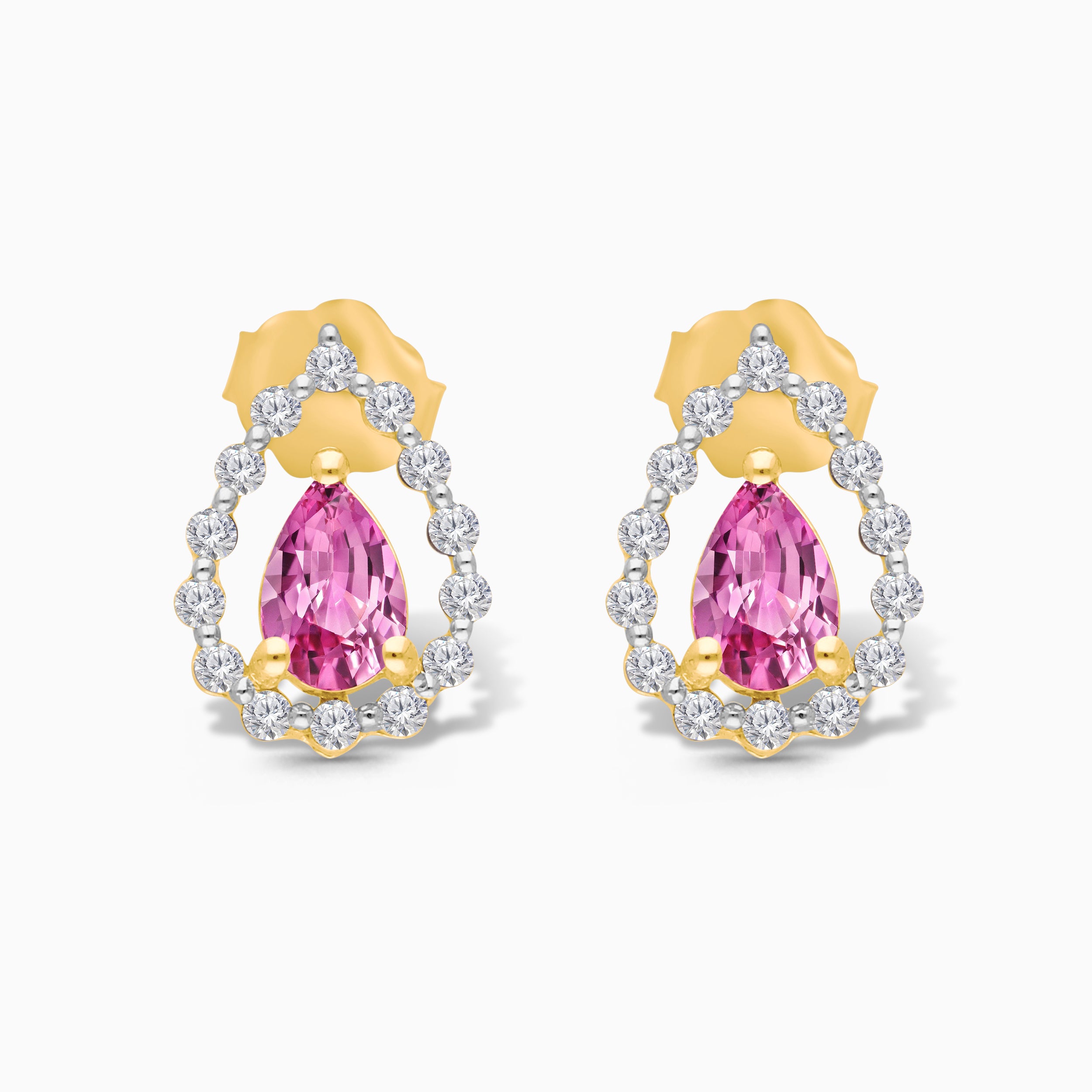Perfect Pear Pink Sapphire & Diamond Studs