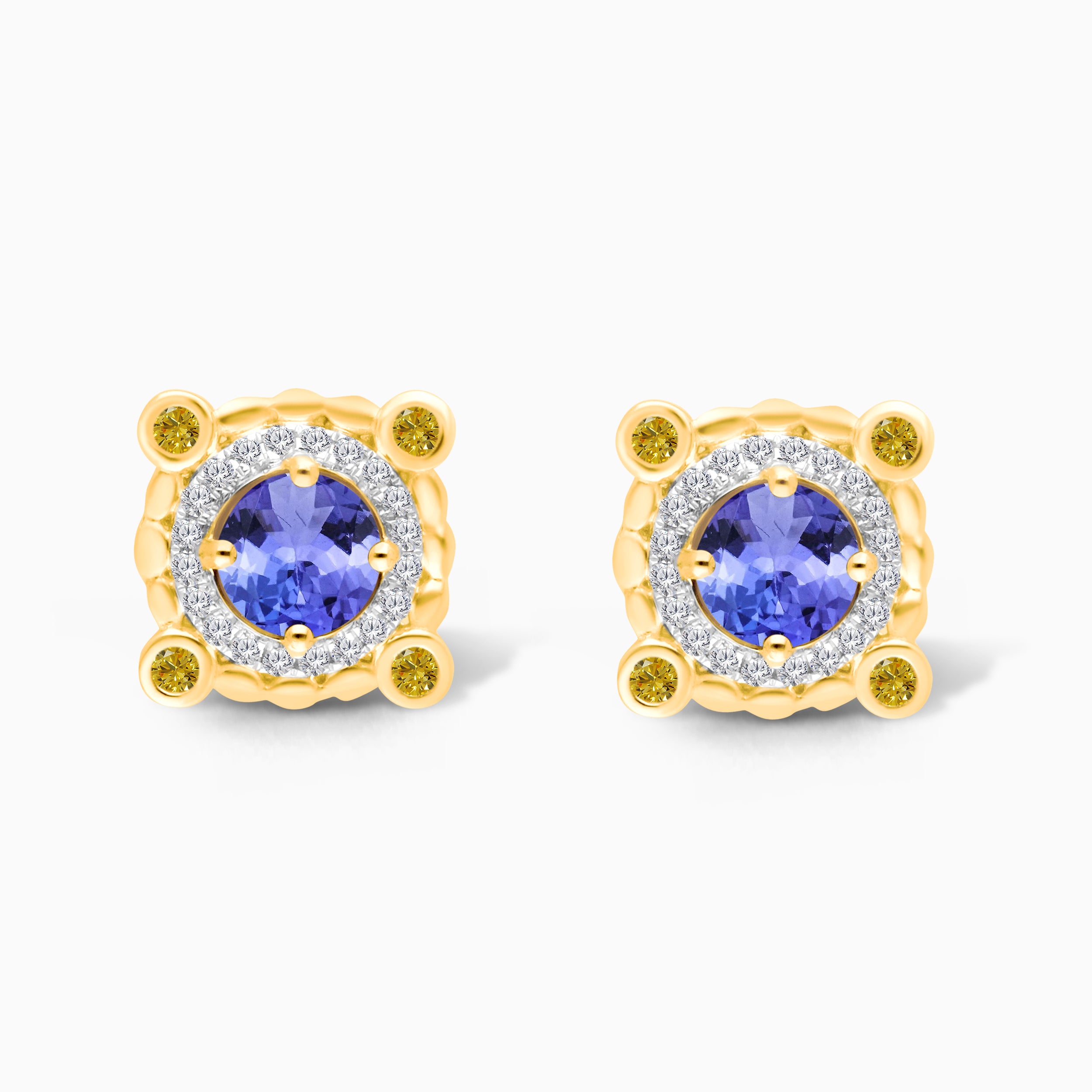 Yellow Diamond Halo Tanzanite Studs