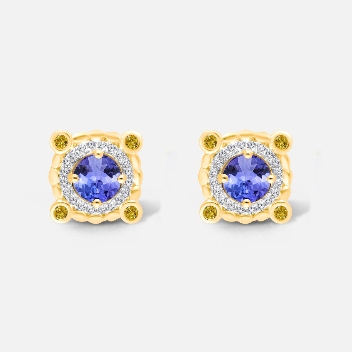 Yellow Diamond Halo Tanzanite Studs Tanzanite