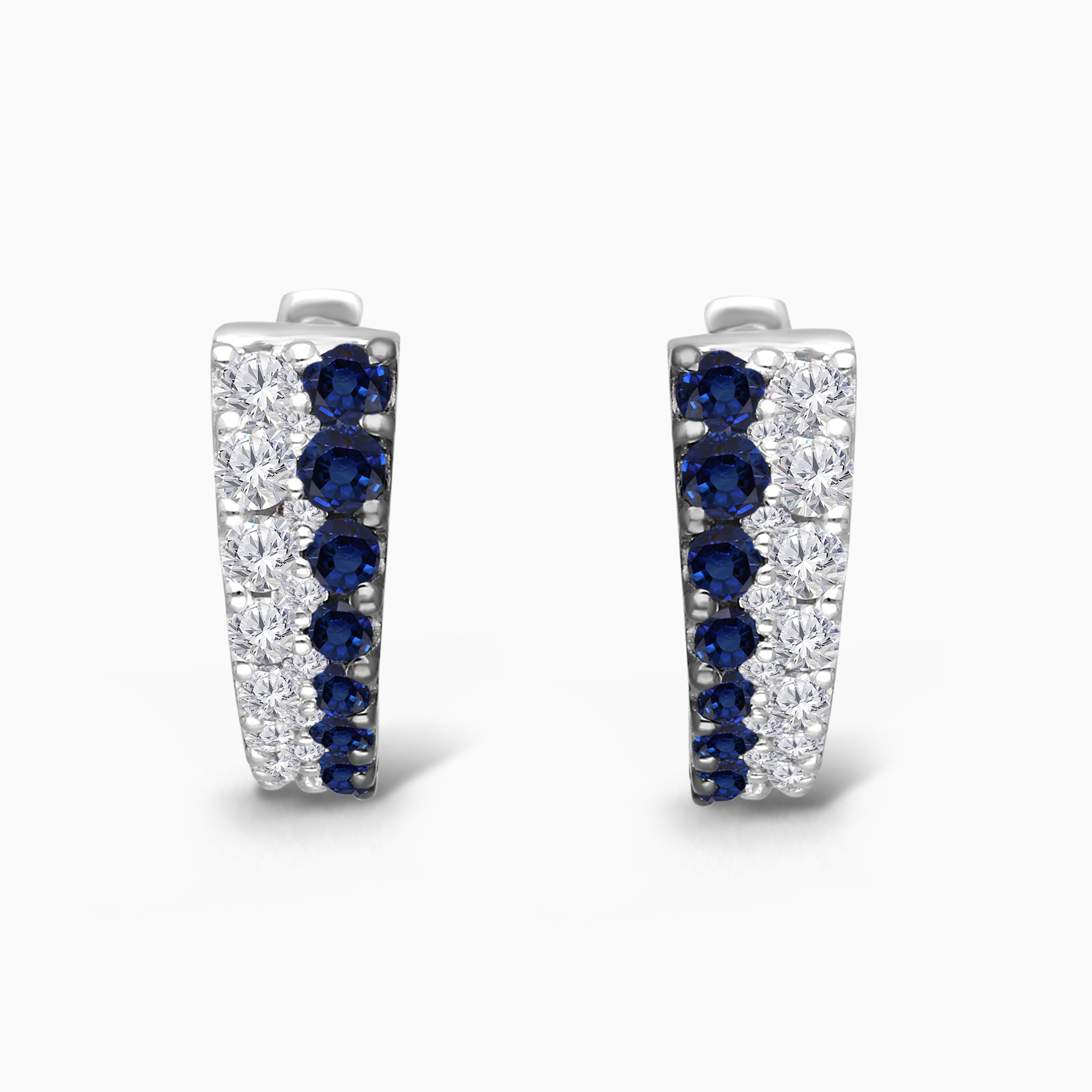 Tapered Blue Sapphire and White Diamond Huggies