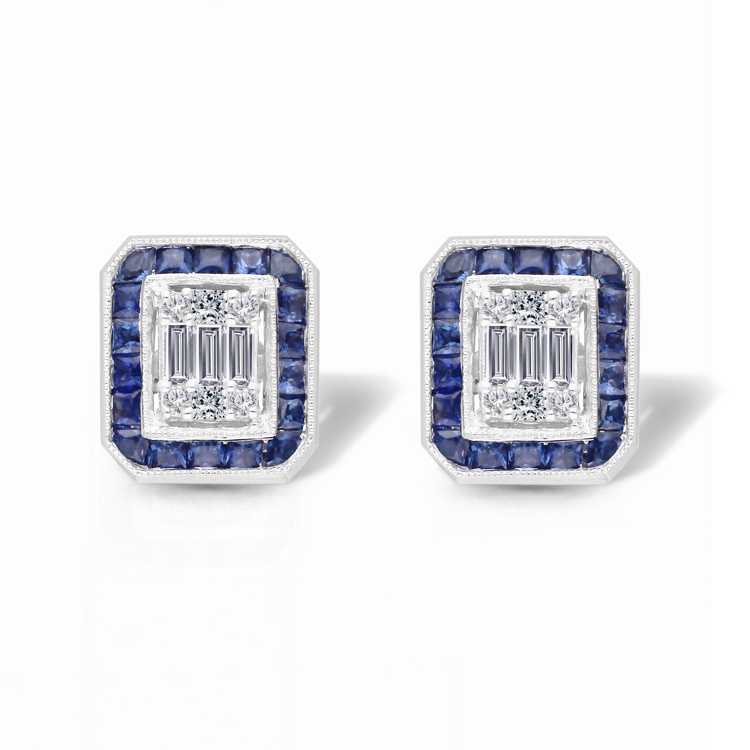 Blue Sapphire Halo Diamond Studs