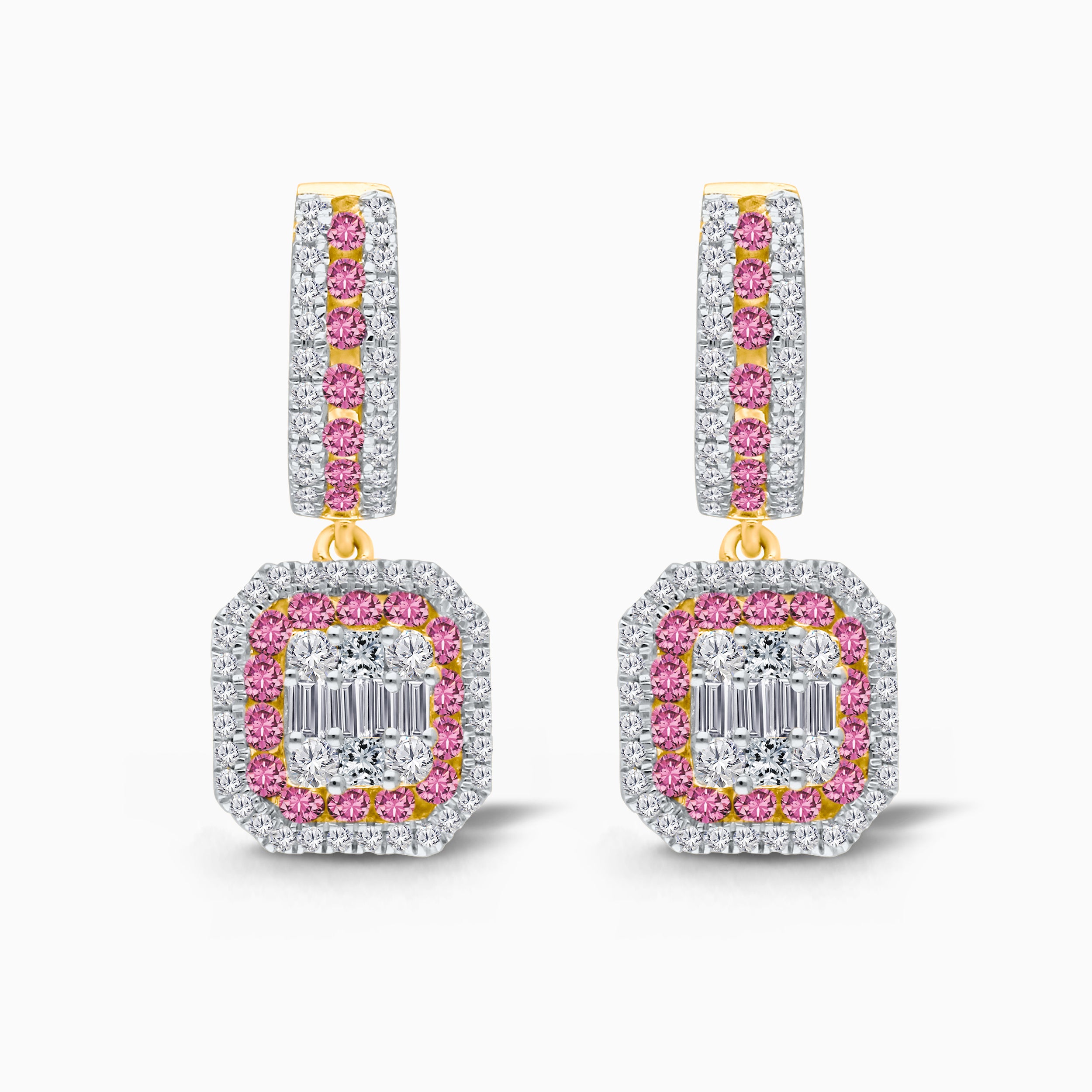 Pink Sapphire Halo Diamond Drops