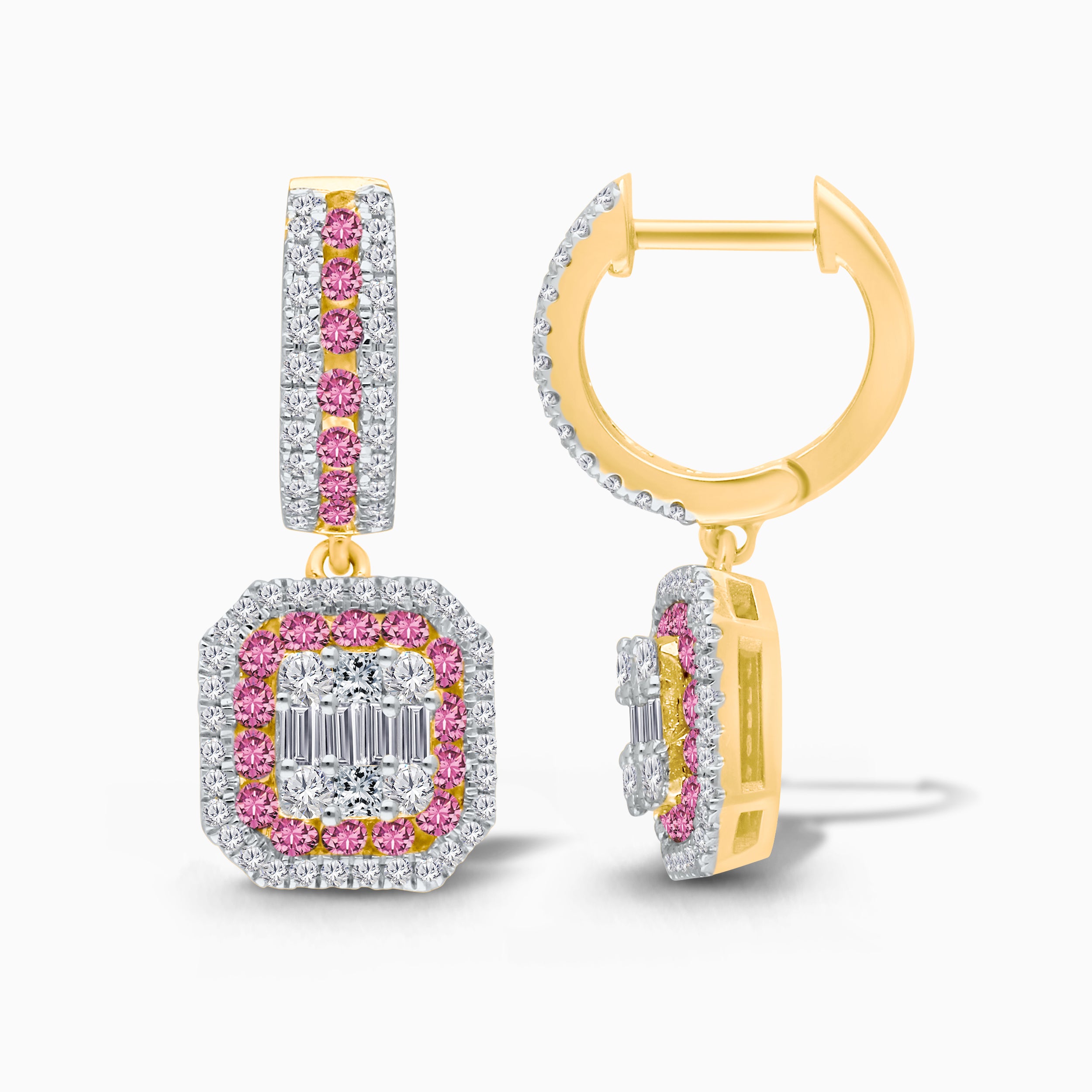 Pink Sapphire Halo Diamond Drops