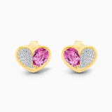 Pink Sapphire & Diamond Heart Studs