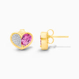 Pink Sapphire & Diamond Heart Studs