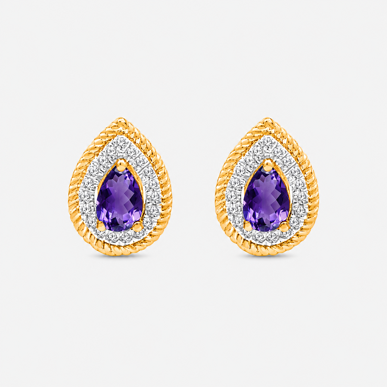 Pears of Diamonds Amethyst Studs Amethyst