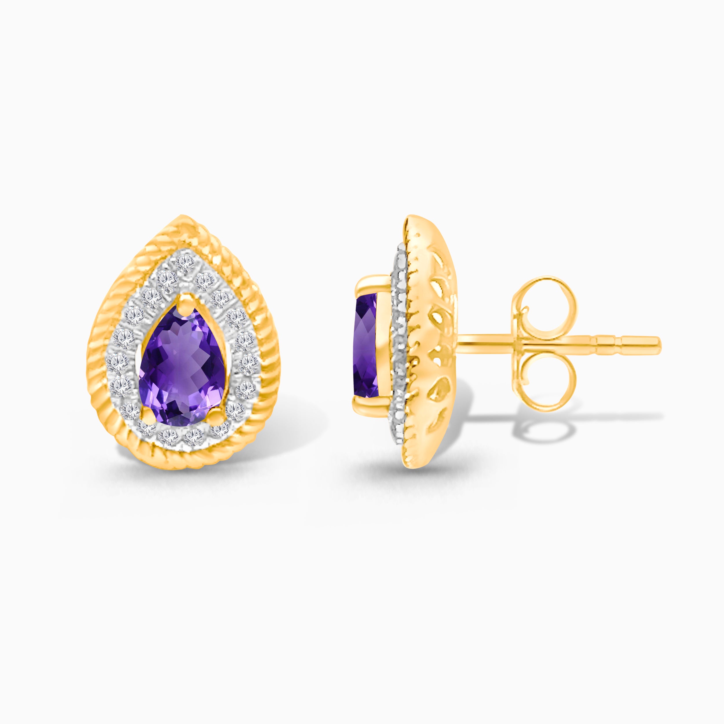 Pears of Diamonds Amethyst Studs