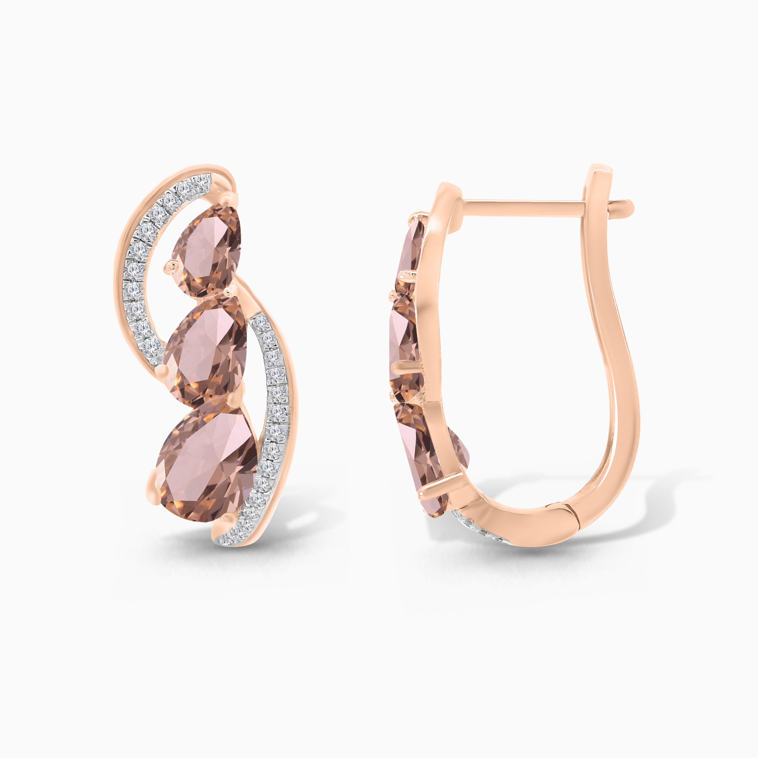 Twisting Tear Drop Morganite Huggies