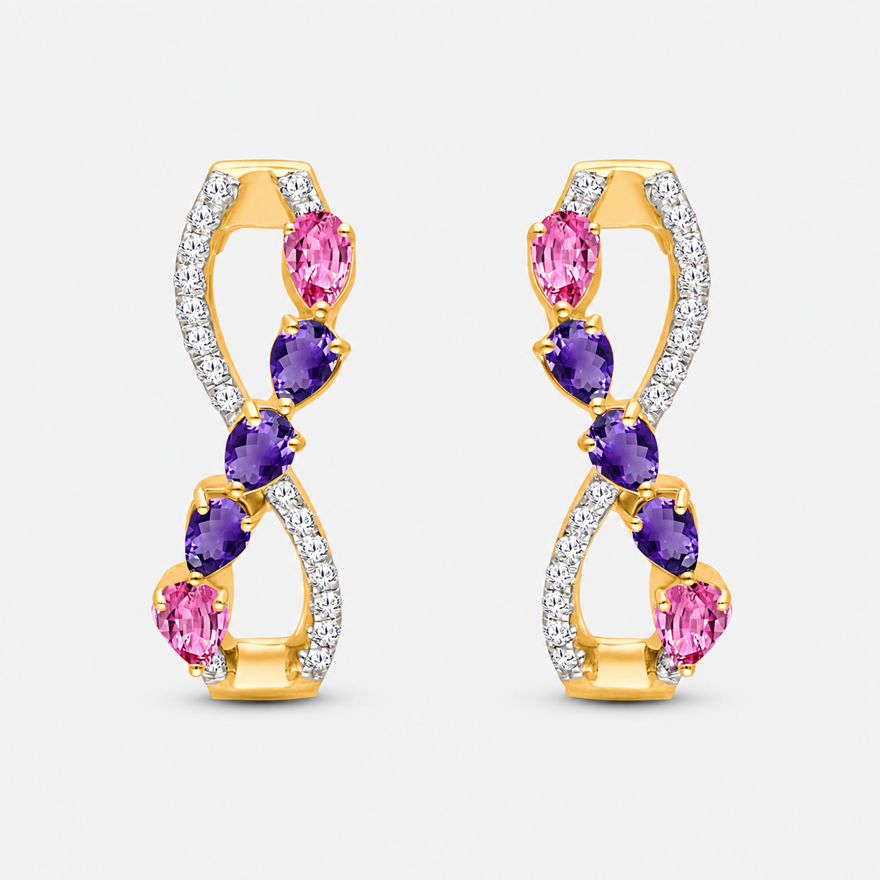 Swiling Love Amethyst & Sapphire Hoops Amethyst