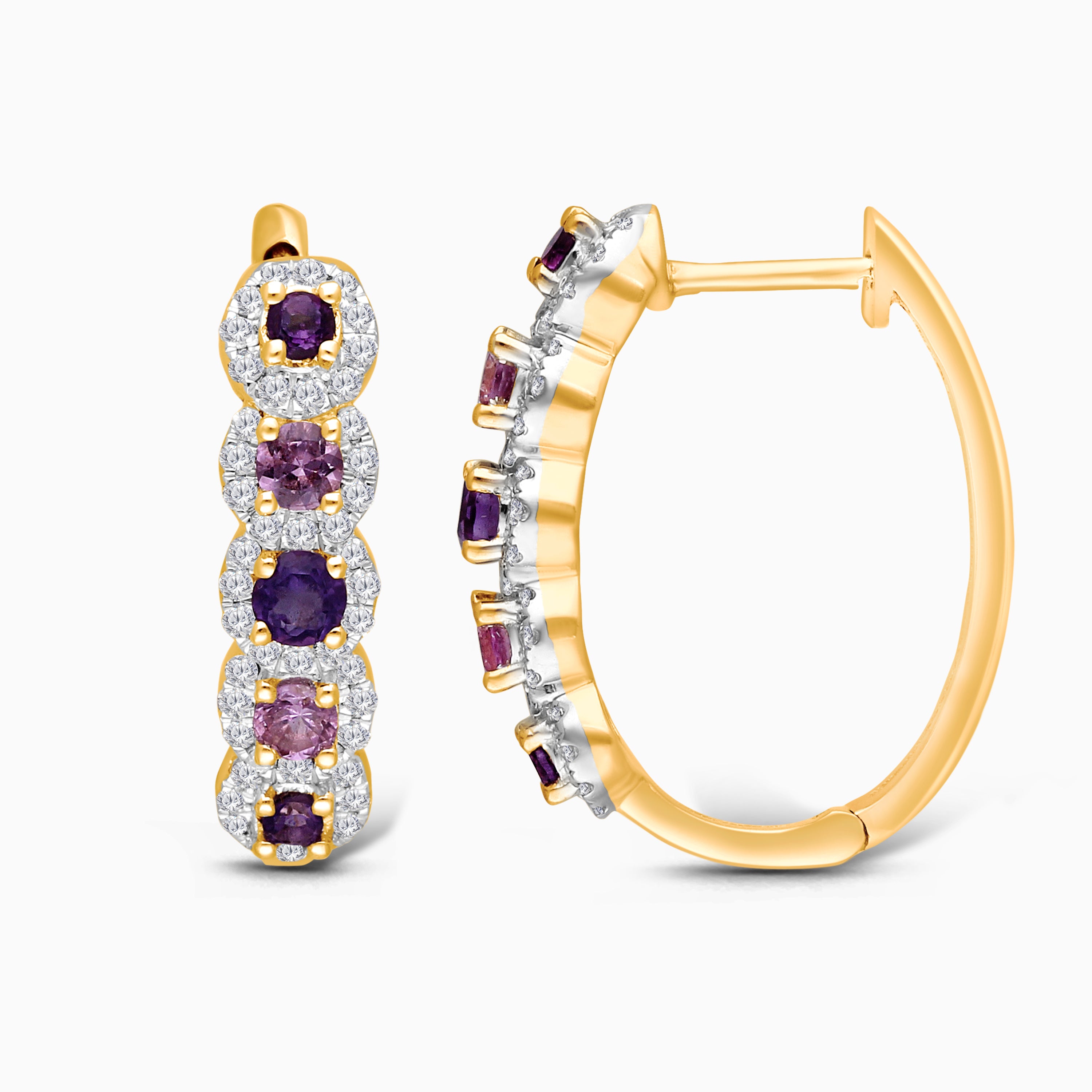 Amethyst & Pink Sapphire Hoops