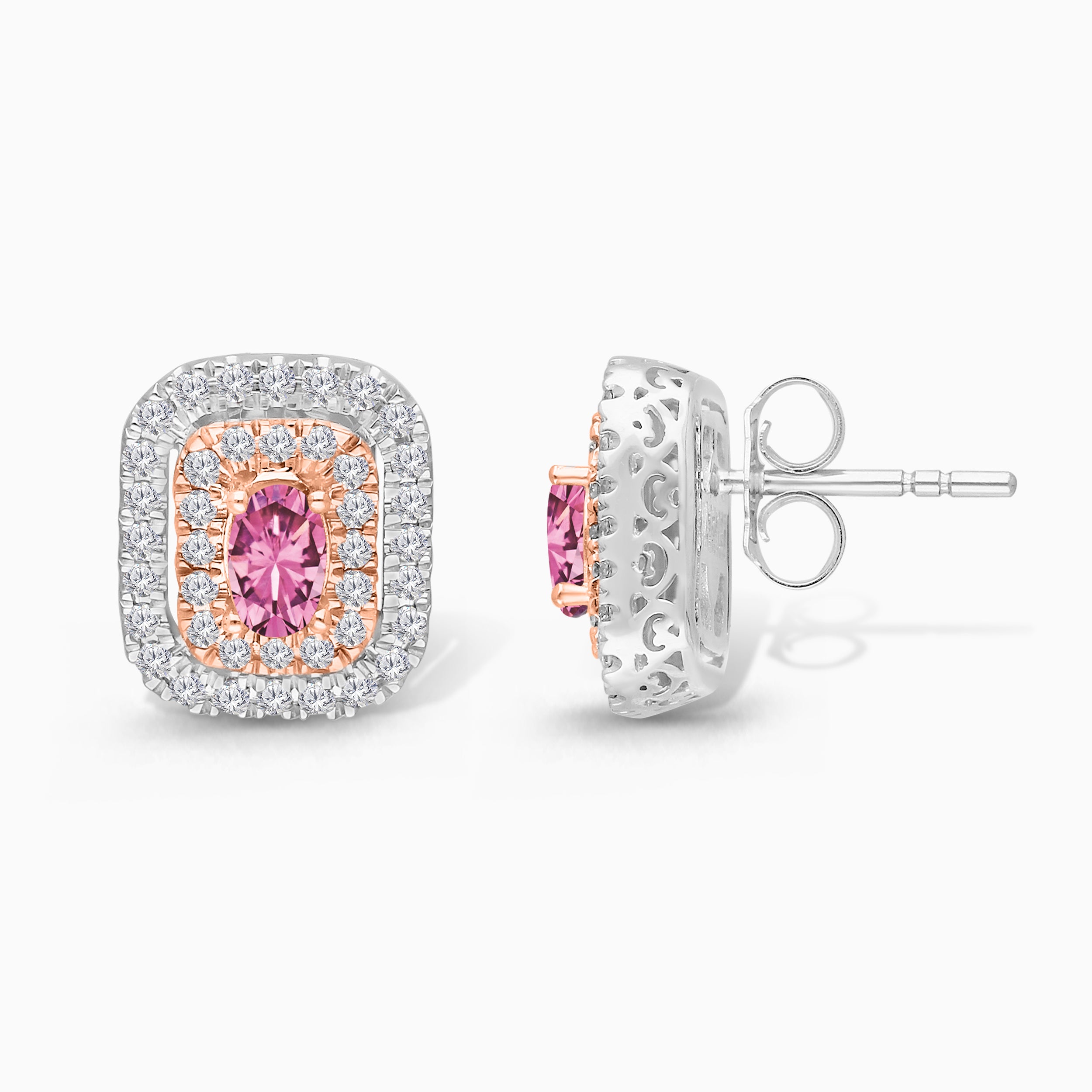 Duo Halo Pink Sapphire Studs