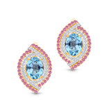 14kt Yellow Gold Blue Topz & Pink Sapphire With White Diamond Earring