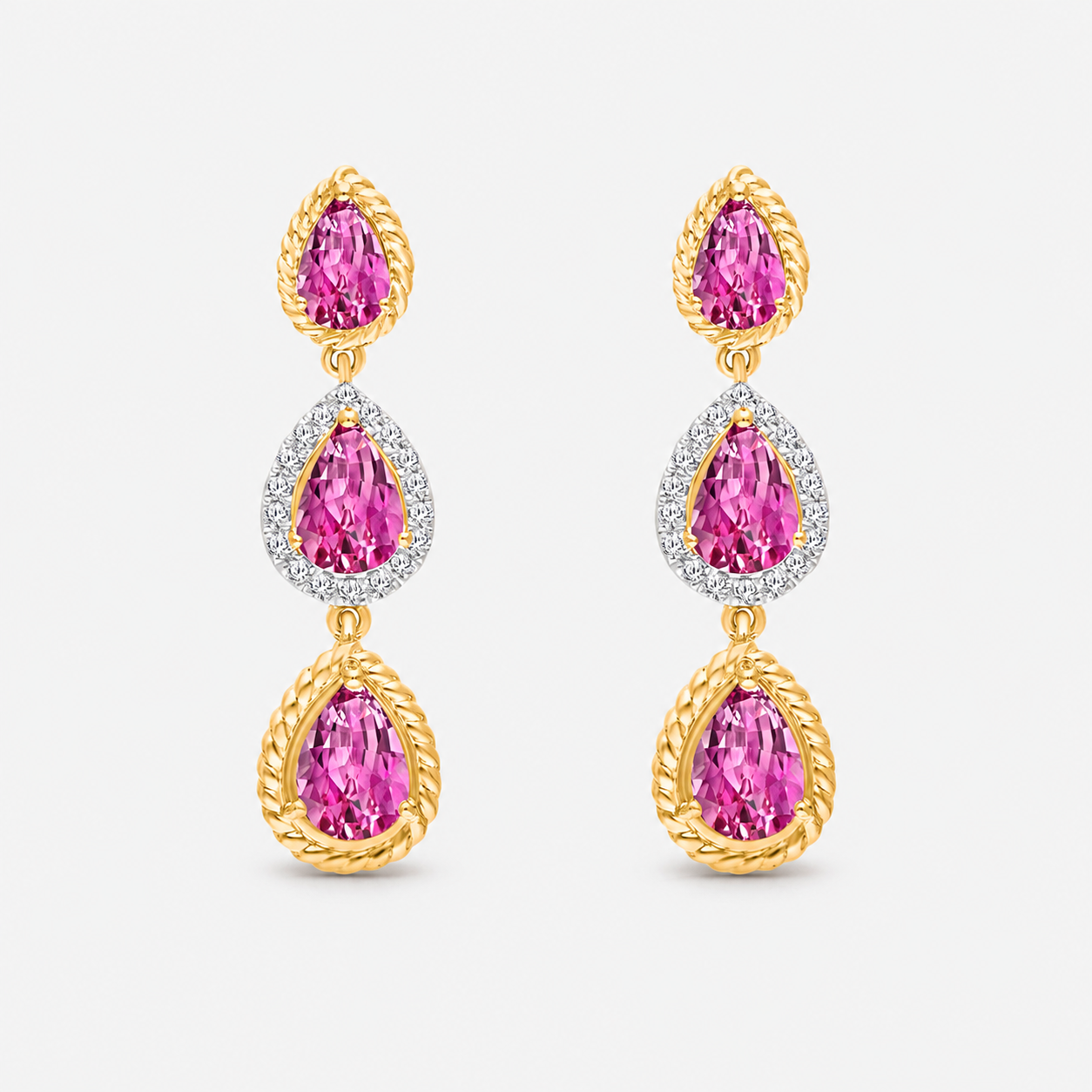 Tear Drop Pink Sapphire & Diamond Dangle Earrings Pink Sapphire
