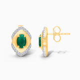 Diamond Oval and Emerald Vintage Stud