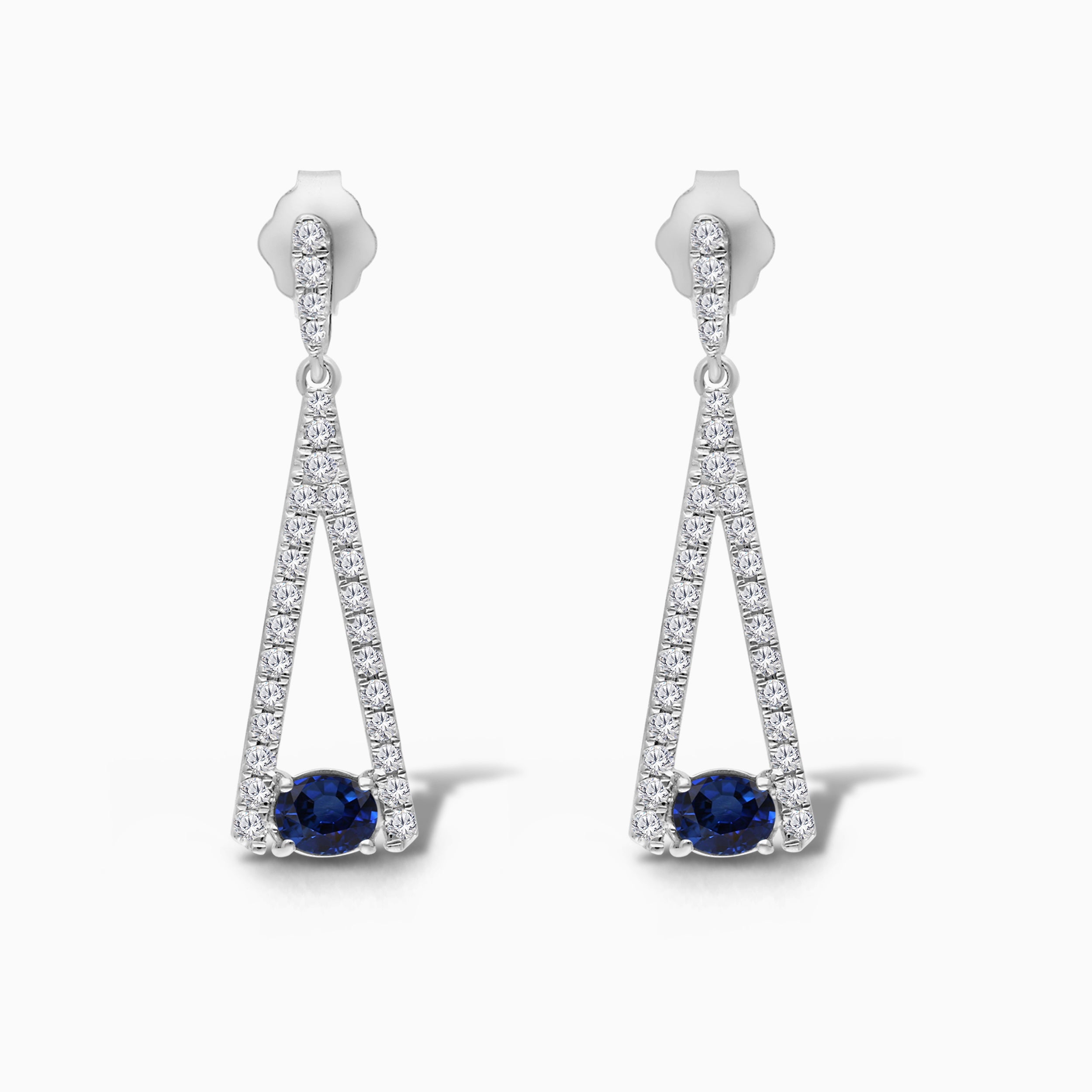 Blue Sapphire and White Diamond Trillion Tennis Earrings