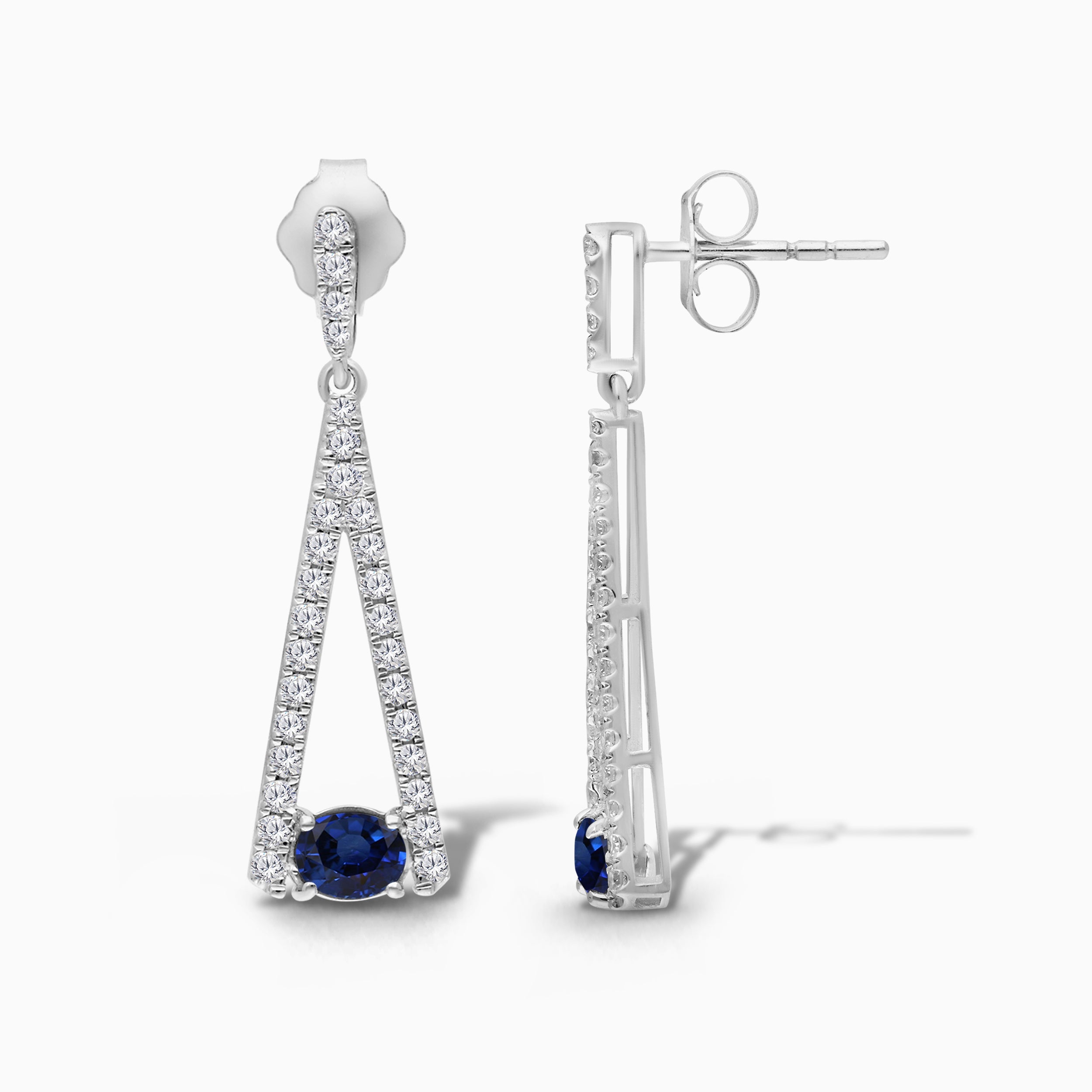 Blue Sapphire and White Diamond Trillion Tennis Earrings