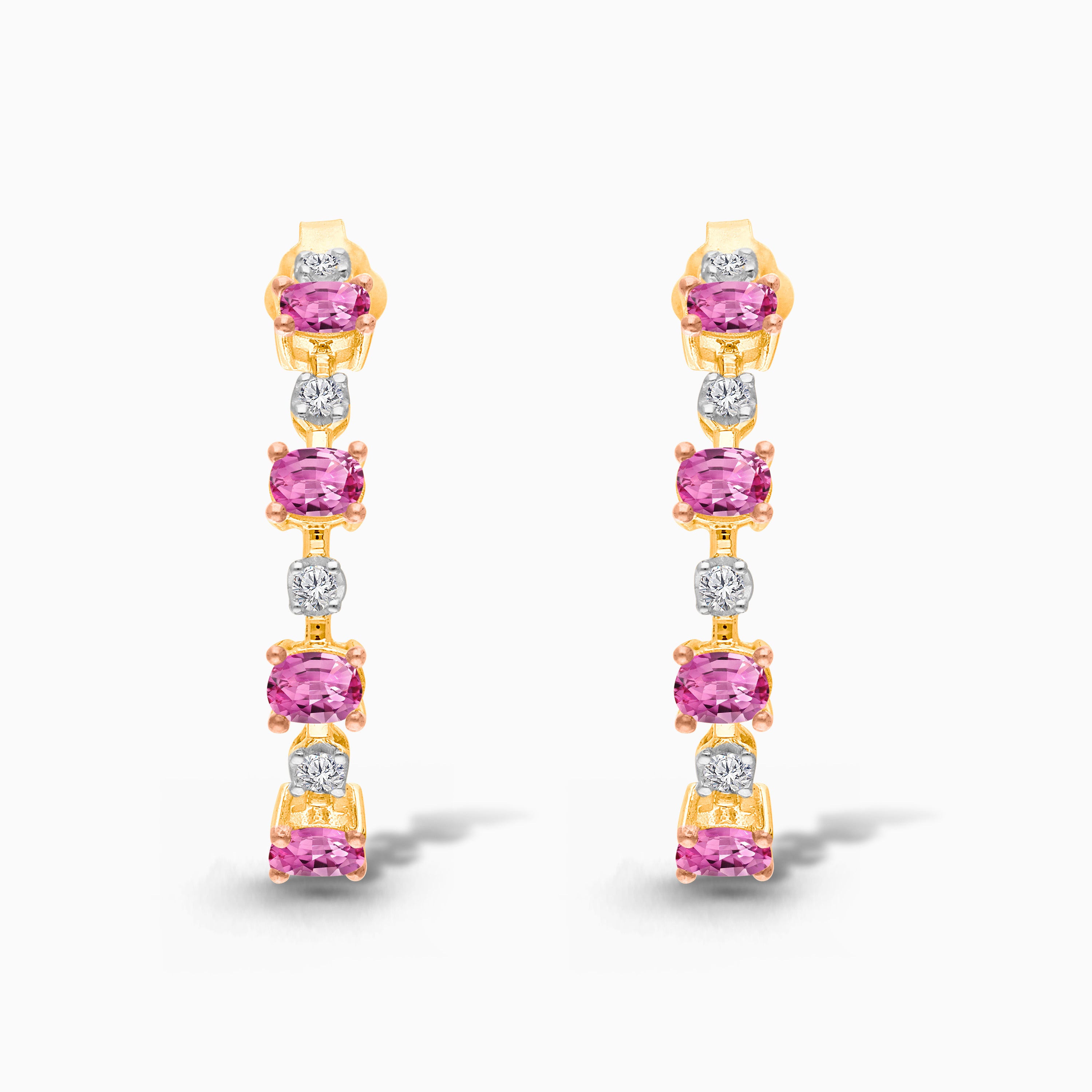 Oval Pink Sapphire & Diamond Hoops