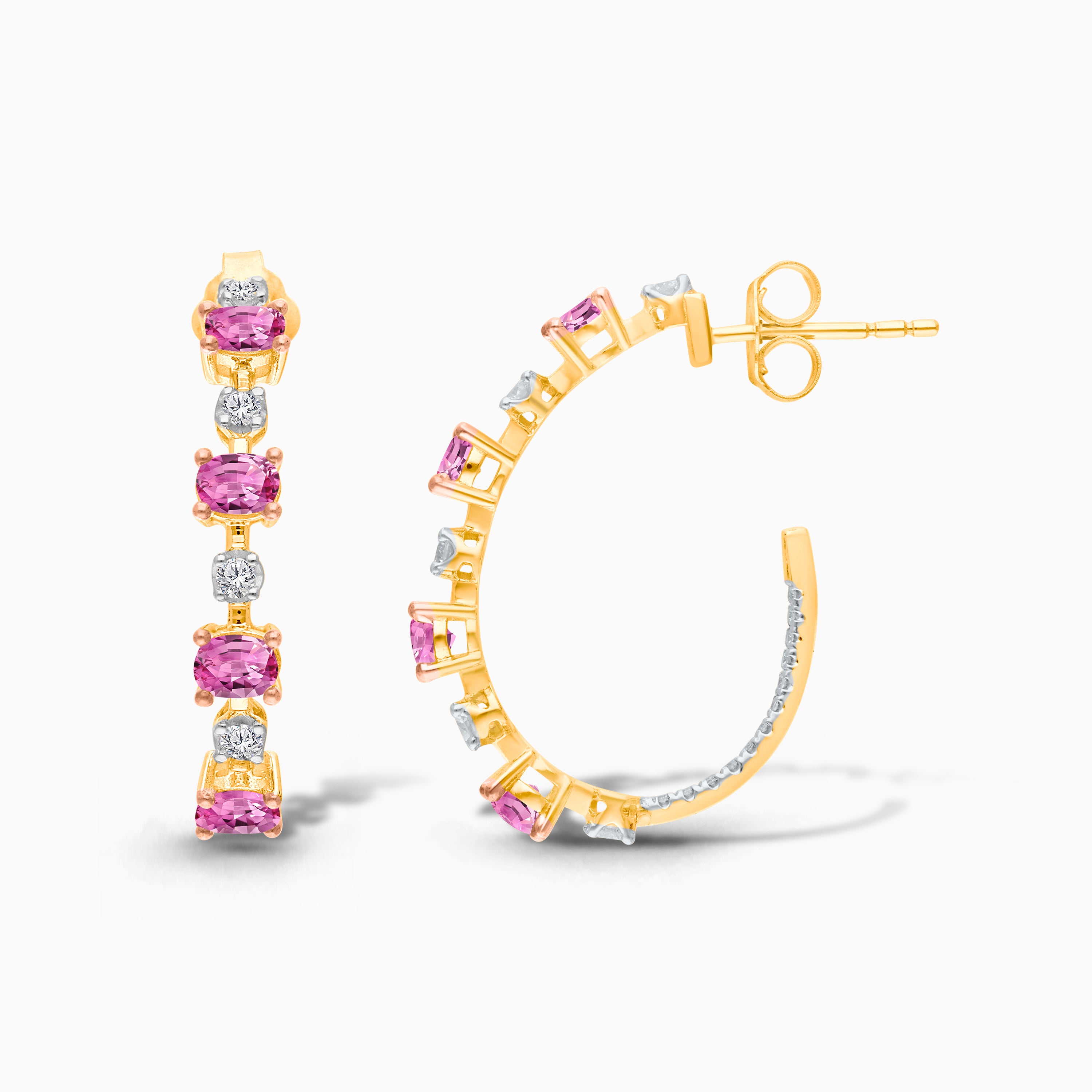 Oval Pink Sapphire & Diamond Hoops