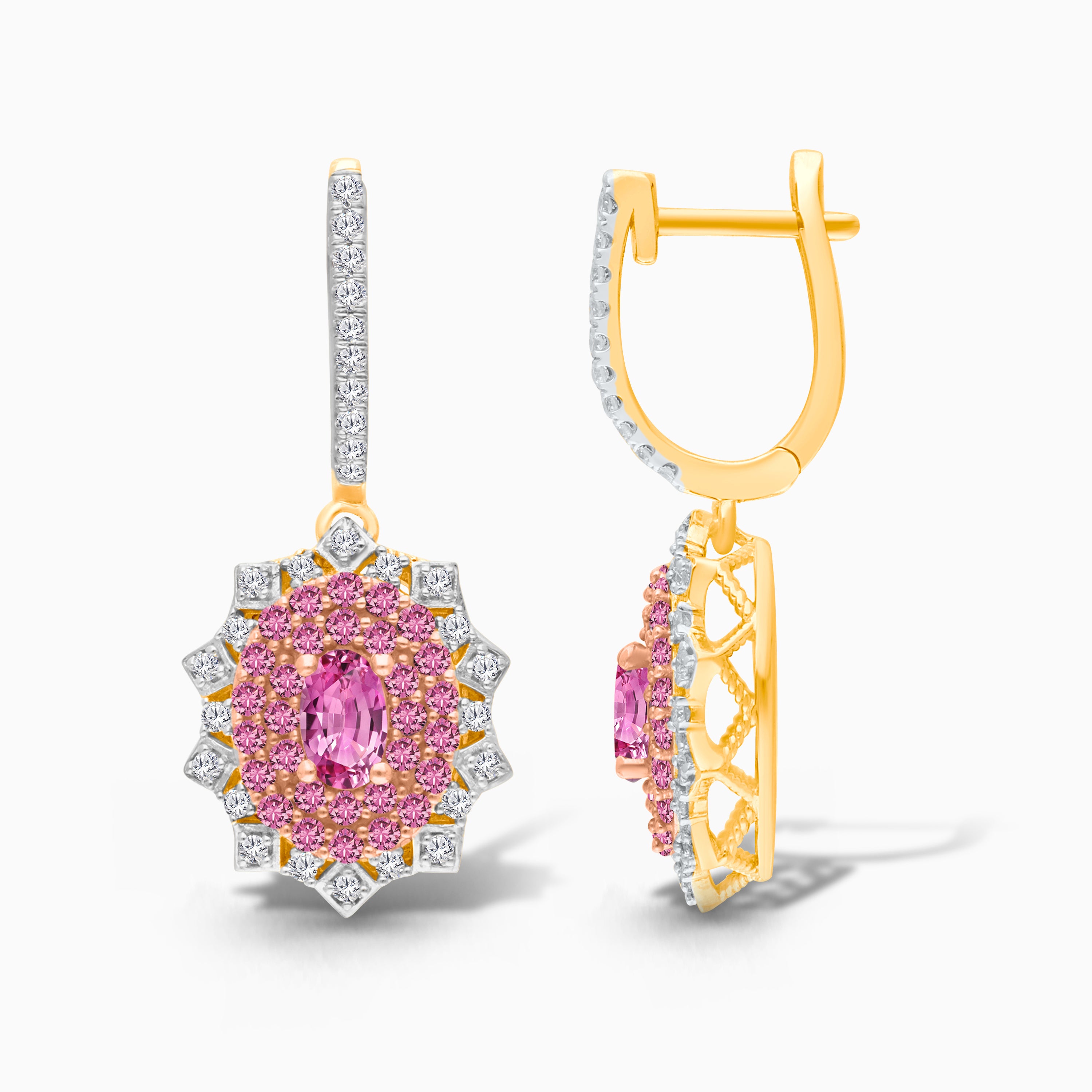 Pink Mirror Sapphire & Diamond Earrings