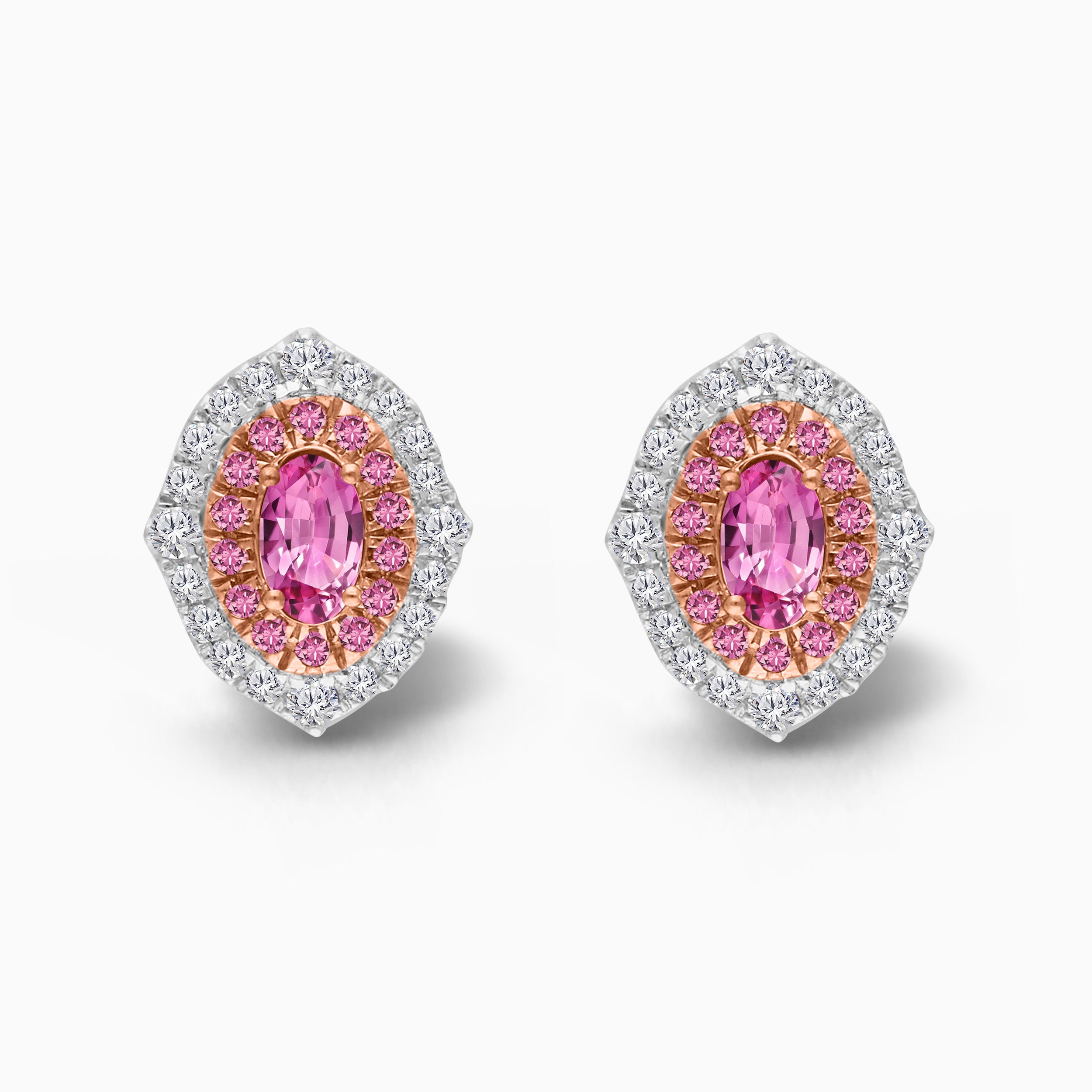 Sunset Halo Pink Sapphire & Diamond Studs