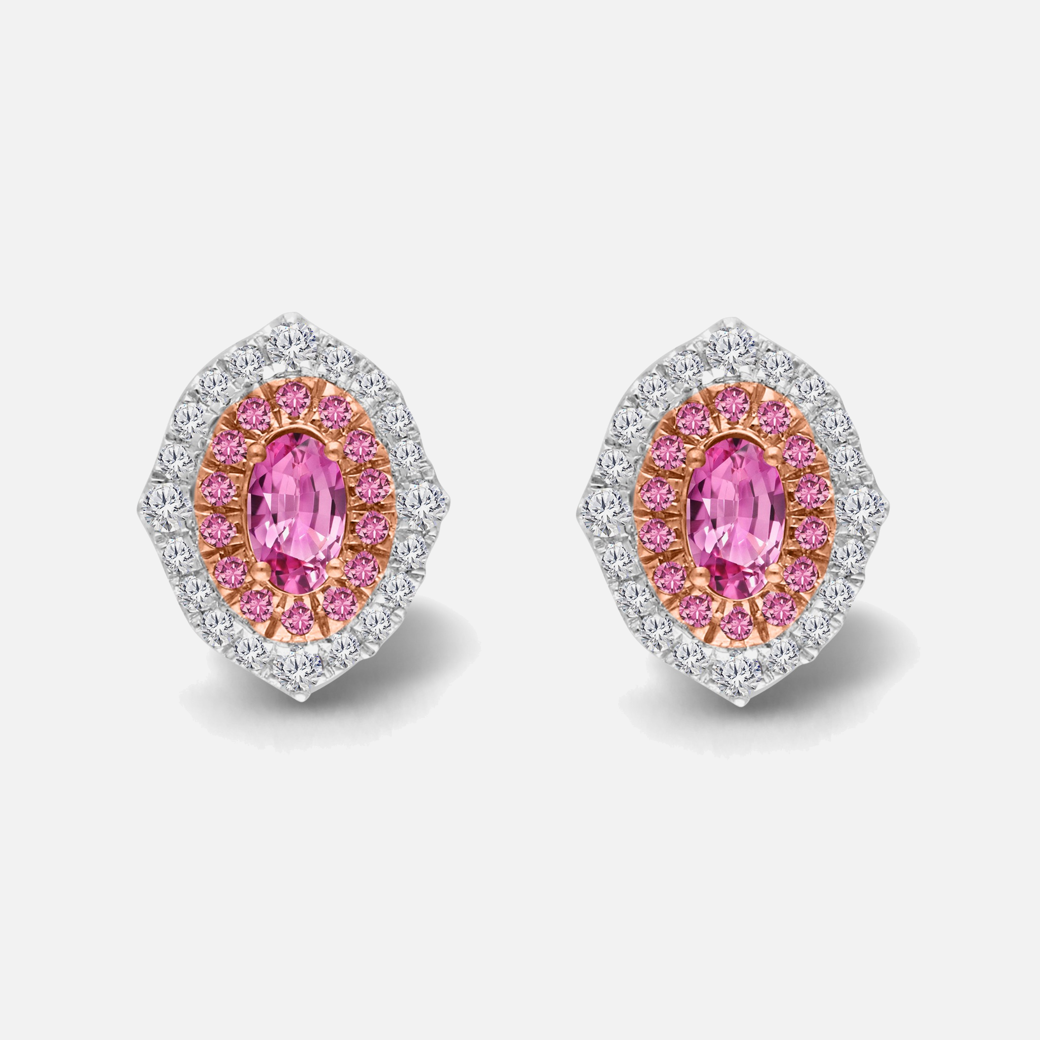Sunset Halo Pink Sapphire & Diamond Studs Pink Sapphire